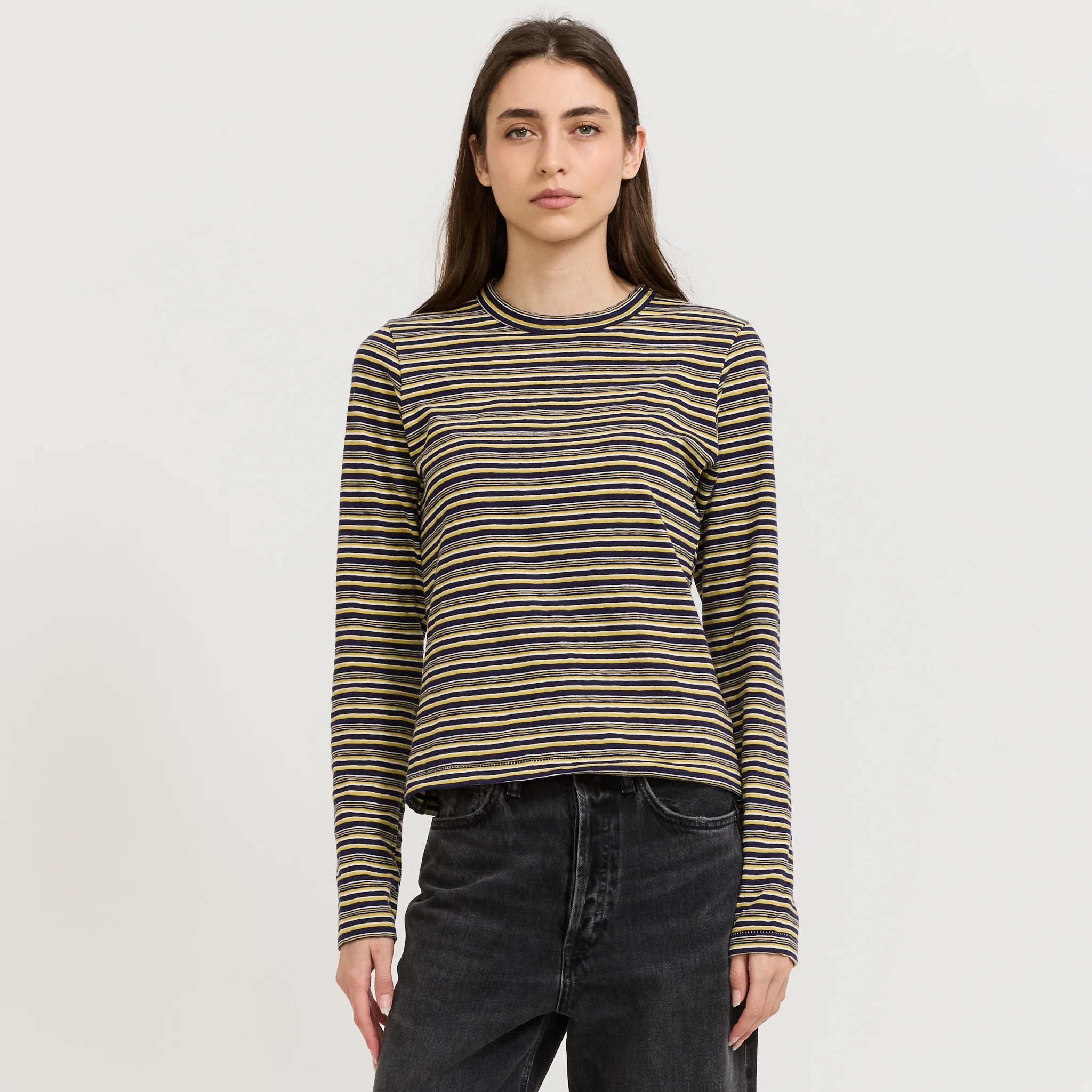 Stripe Slim L/S T-Shirt Navy/Citrus/White - Image 7