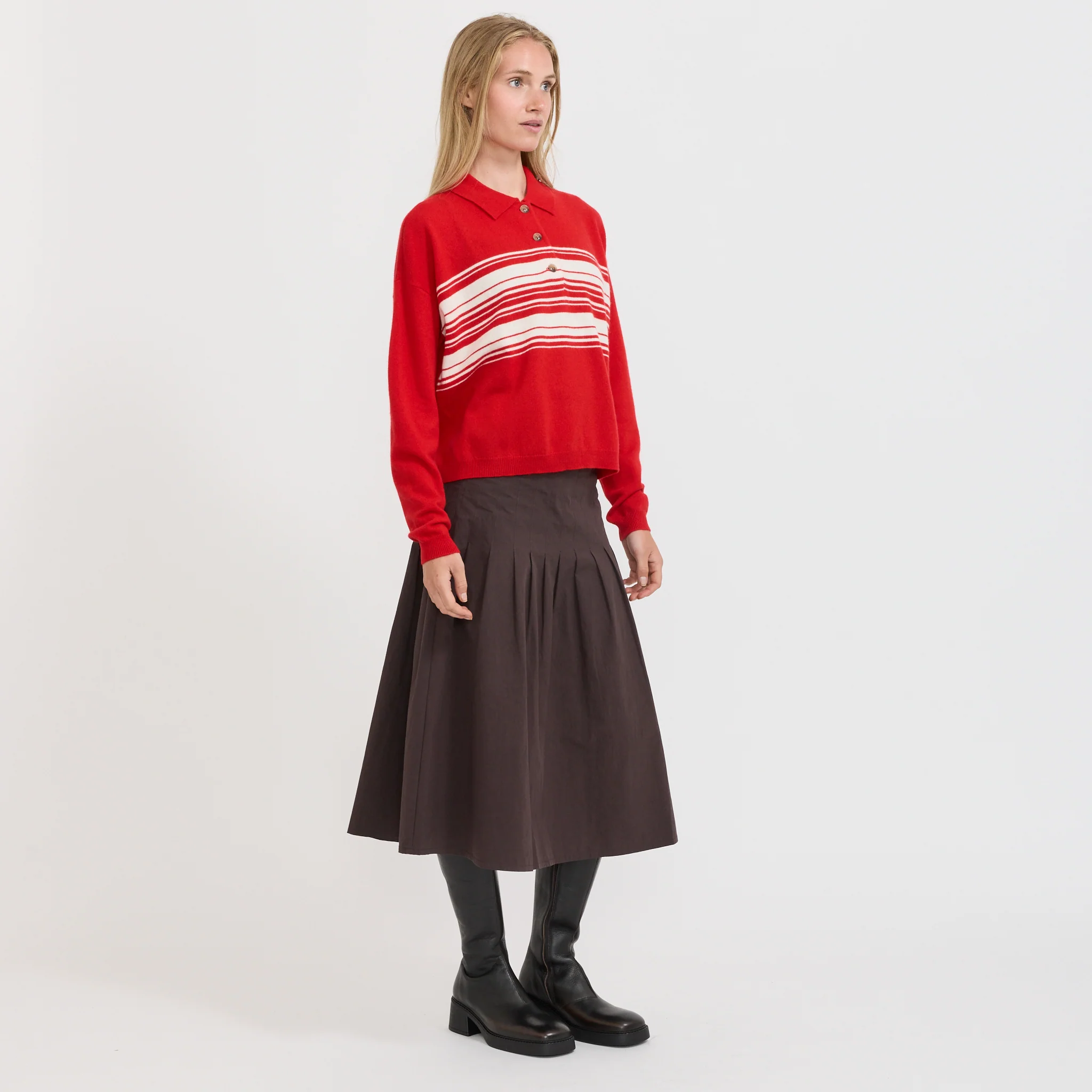 Stripe Wool Cashmere Polo Red/Natural - Image 2