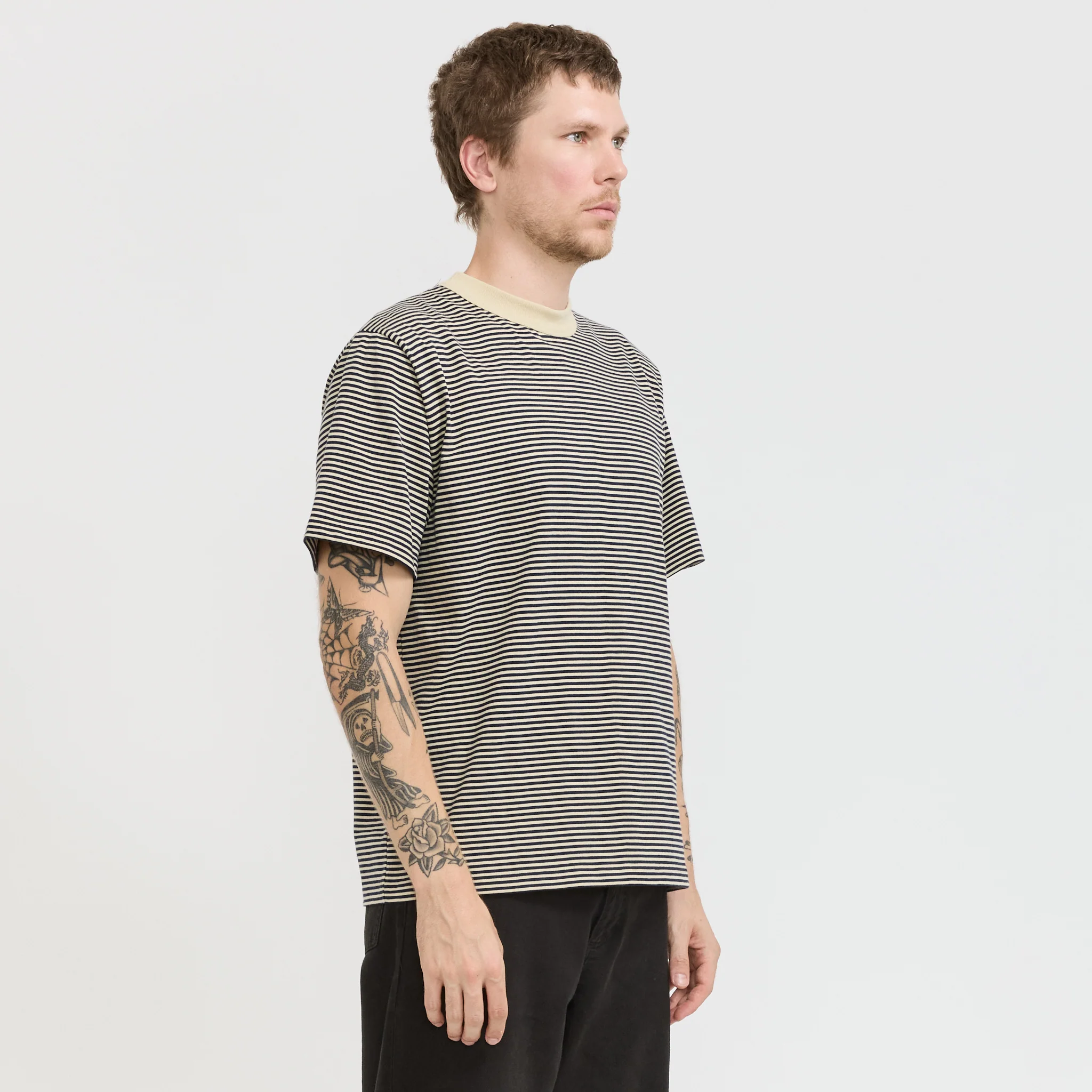 Striped Heritage T-Shirt Gravel/Marine Deep Navy - Image 3