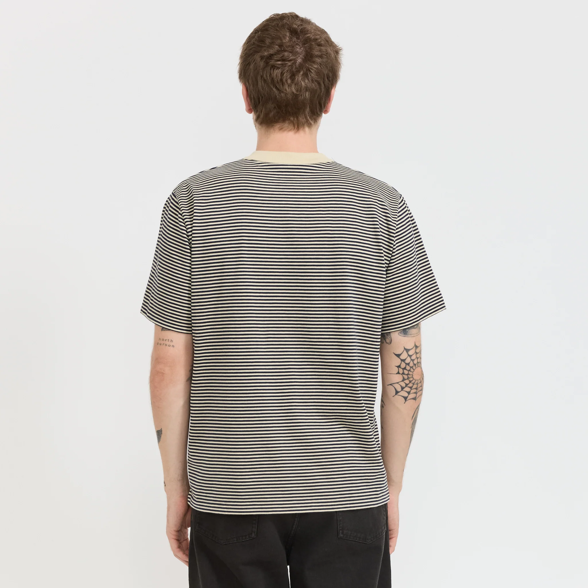 Striped Heritage T-Shirt Gravel/Marine Deep Navy - Image 4