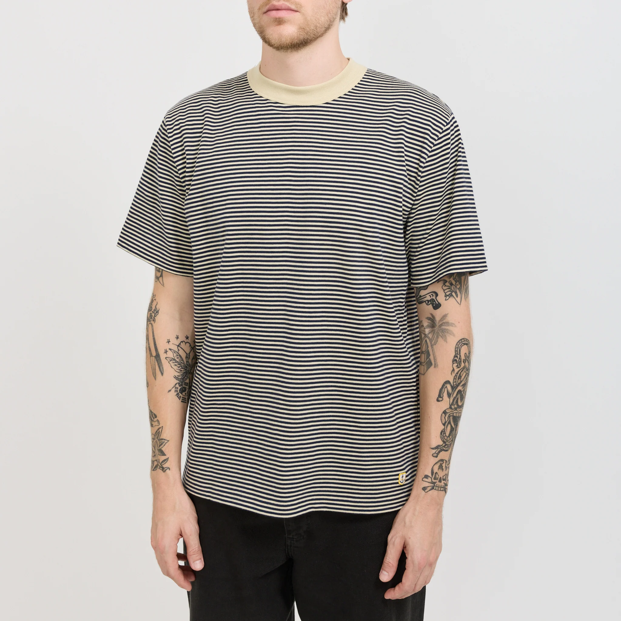 Striped Heritage T-Shirt Gravel/Marine Deep Navy - Image 5