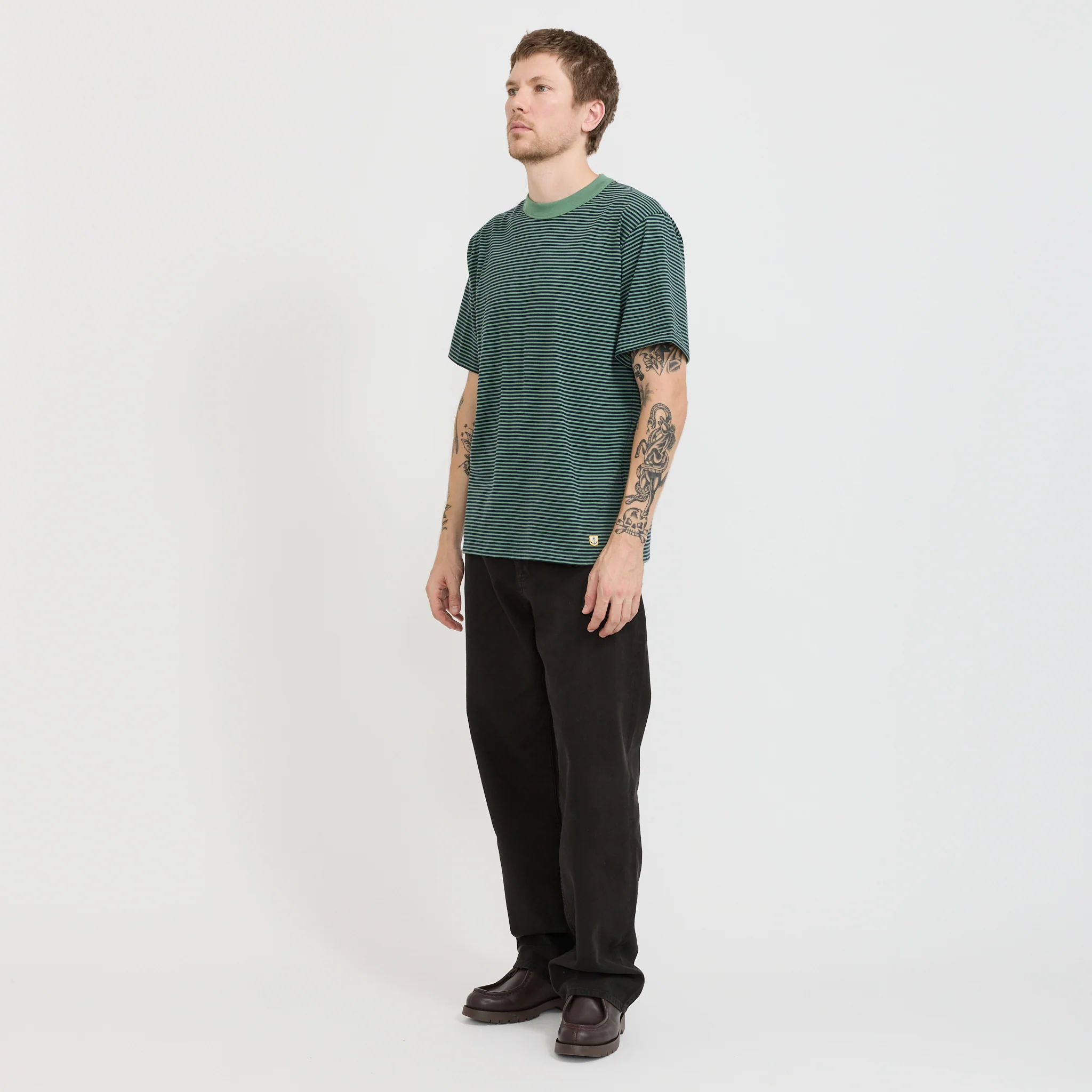 Striped Heritage T-Shirt Ivy Green/Marine Deep Navy - Image 2