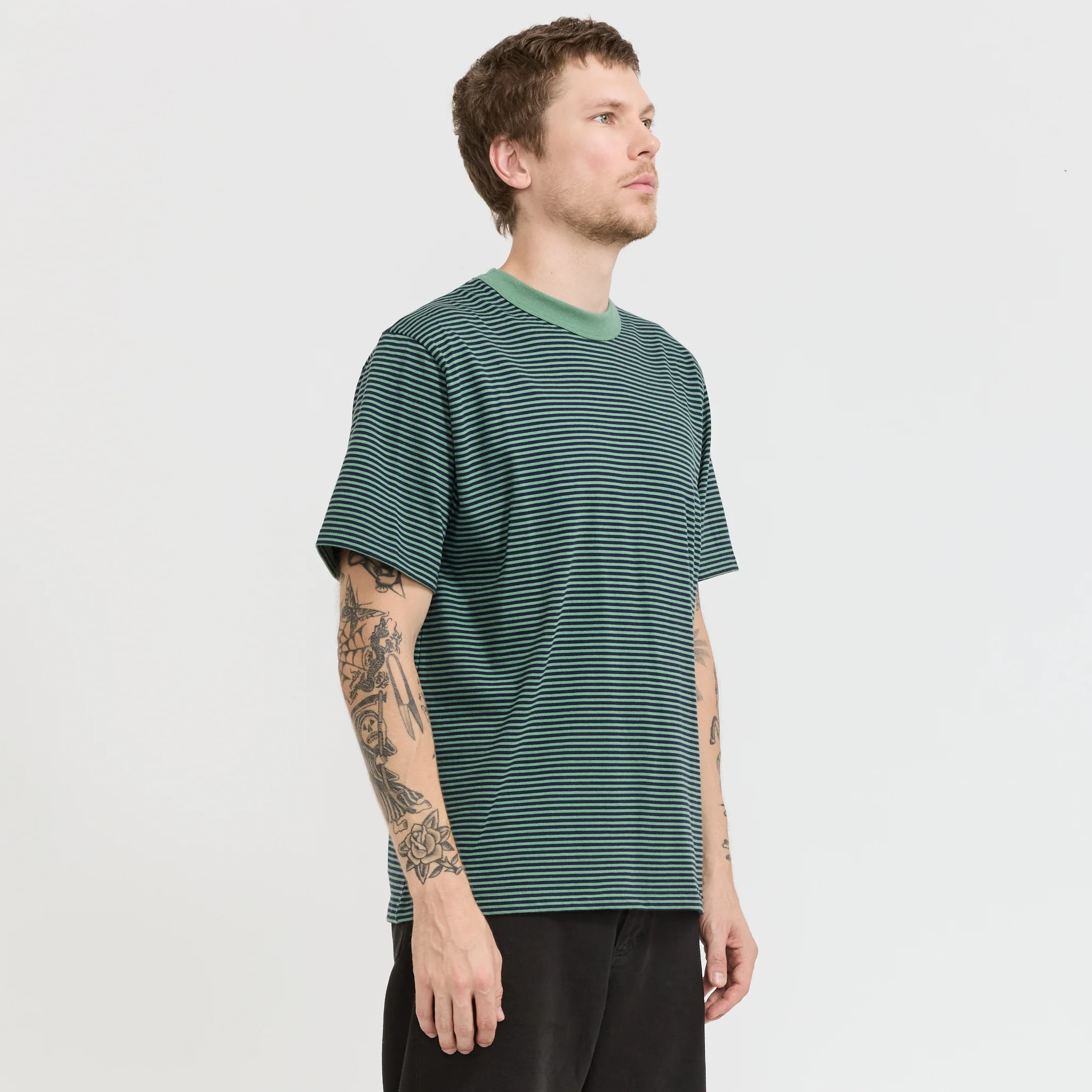 Striped Heritage T-Shirt Ivy Green/Marine Deep Navy - Image 3