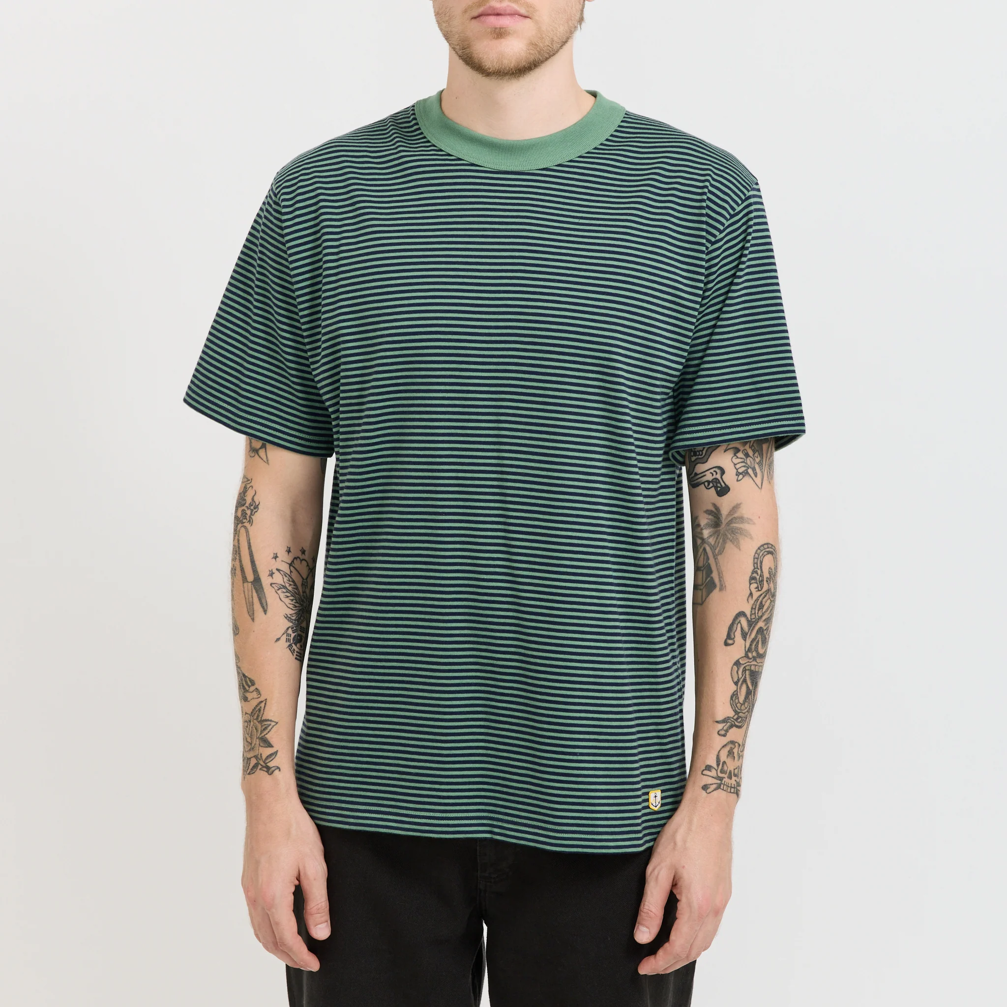 Striped Heritage T-Shirt Ivy Green/Marine Deep Navy - Image 5