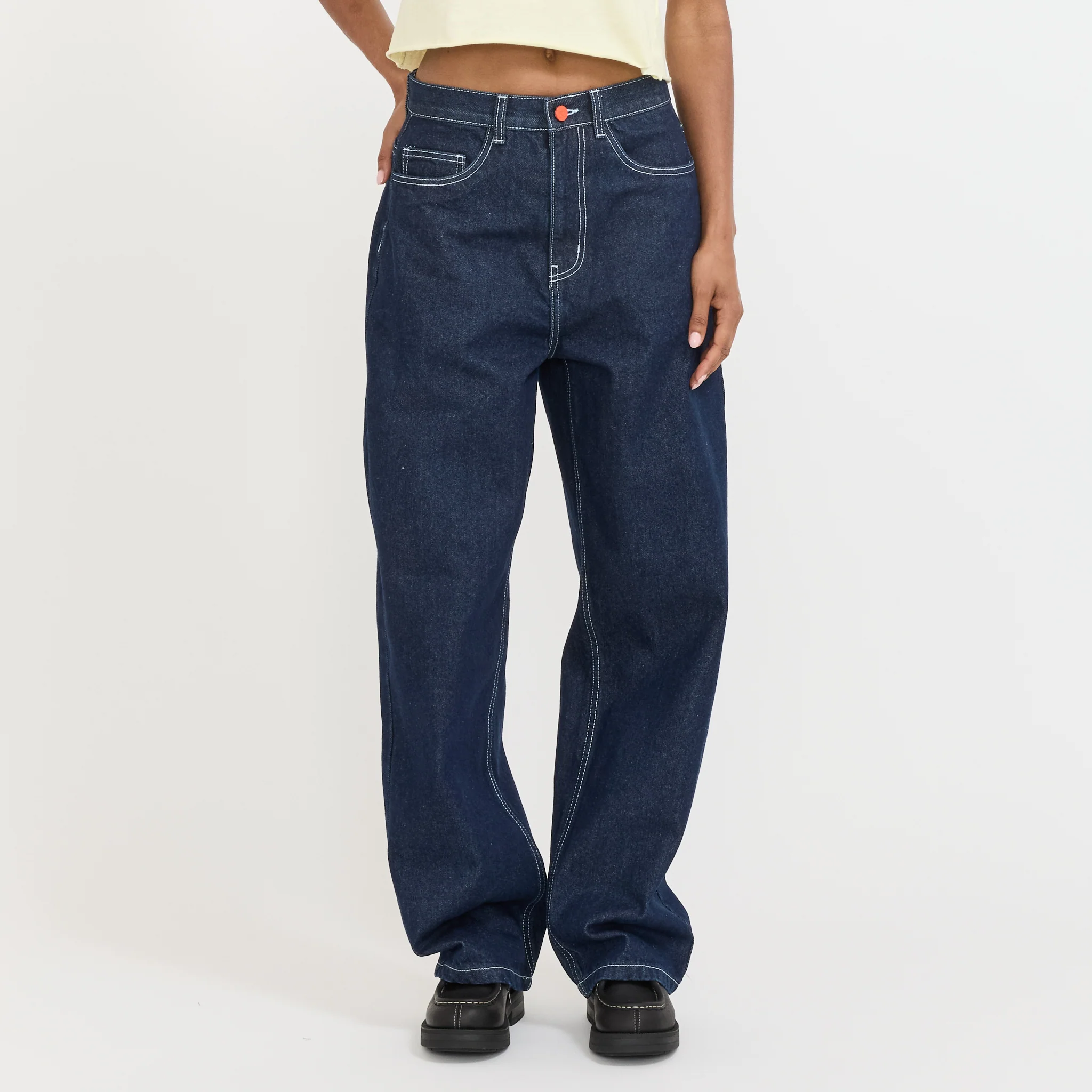 Super Loose Dark Blue White Stitching