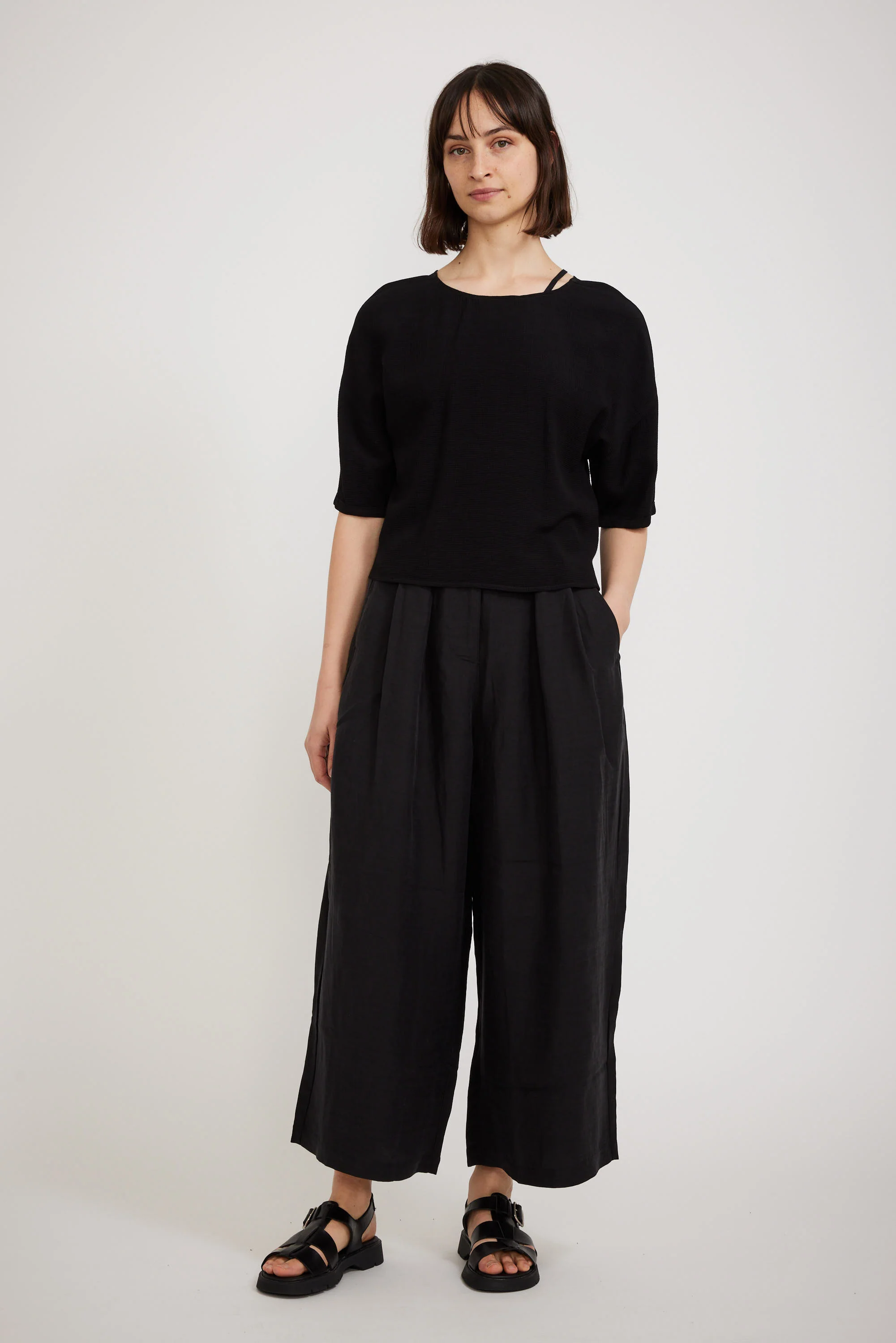 Textured Crepe T-Shirt Black - Image 2