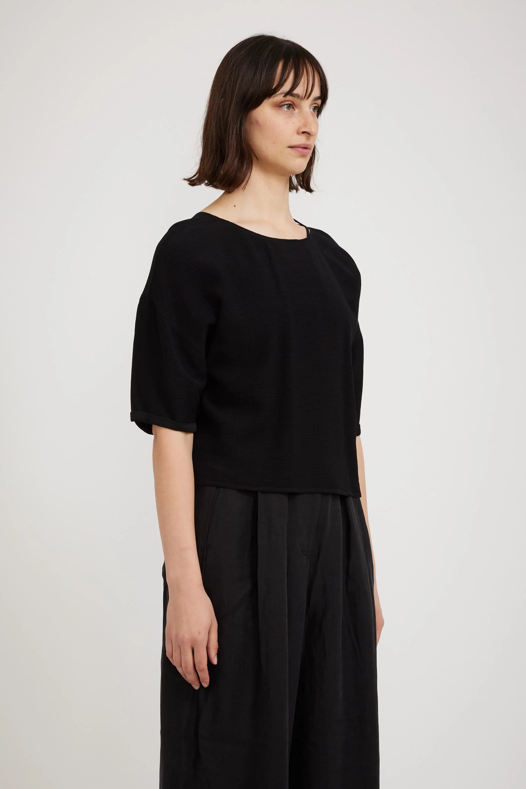 Textured Crepe T-Shirt Black - Image 3