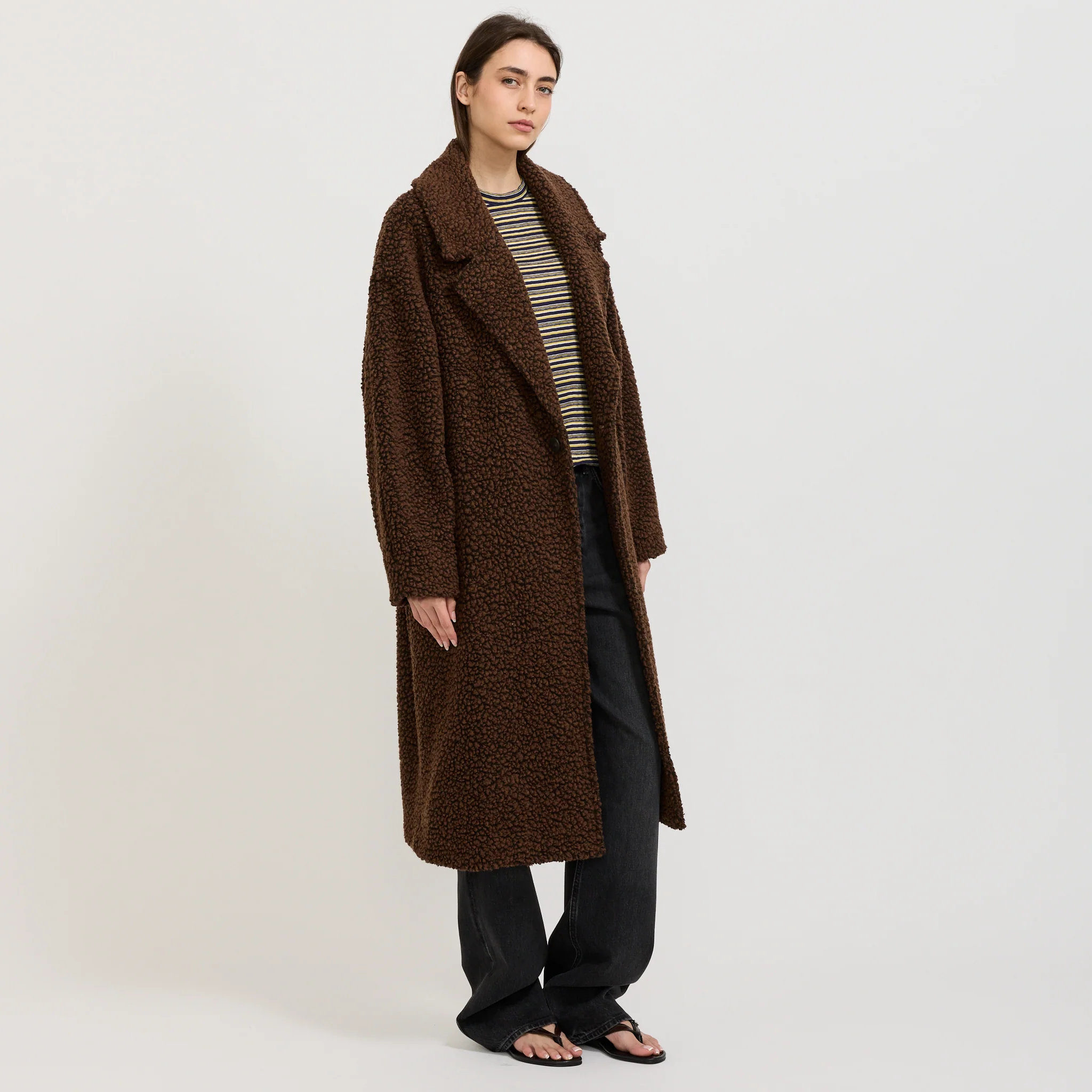 Textured Winter Coat Chocolate Brown