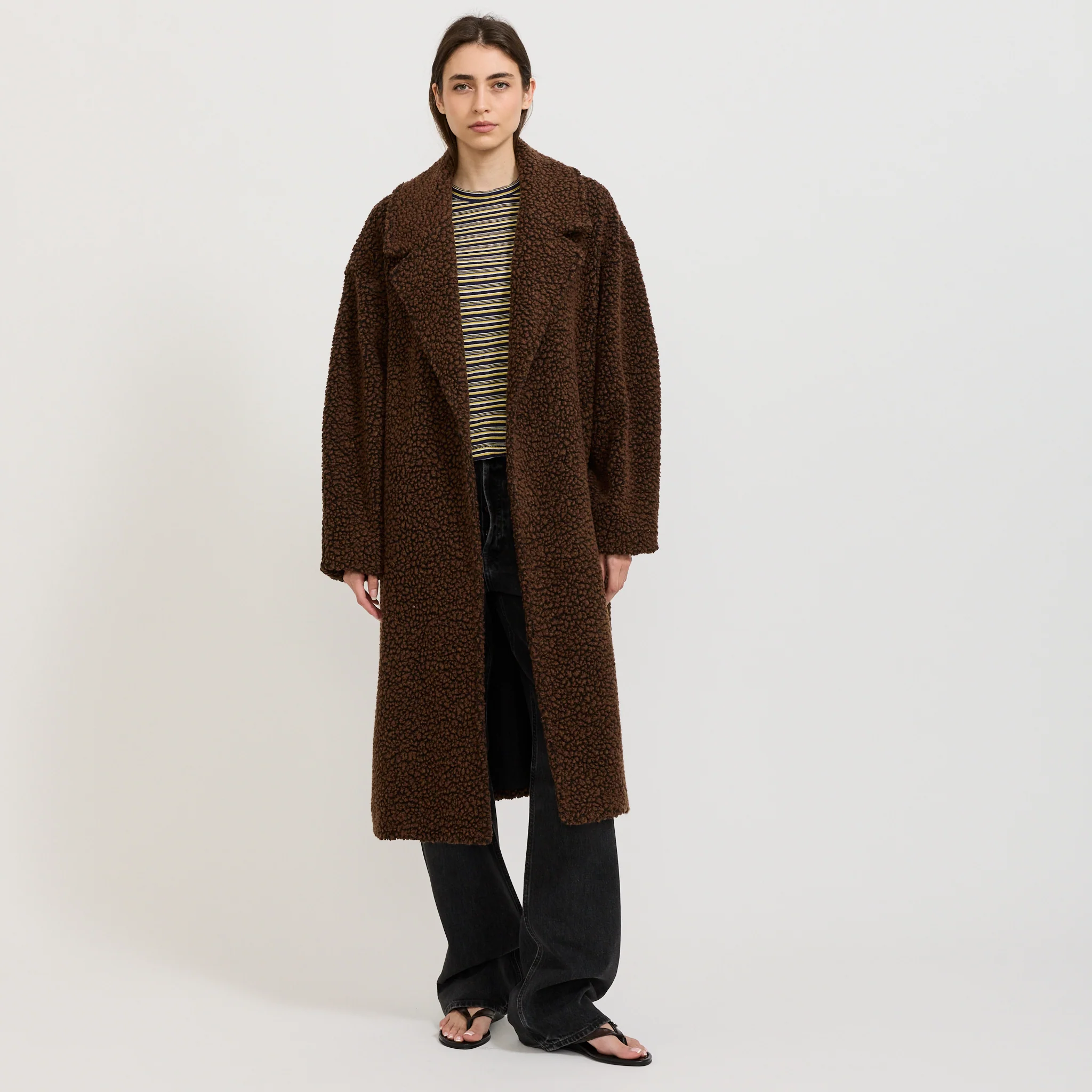 Textured Winter Coat Chocolate Brown - Image 2