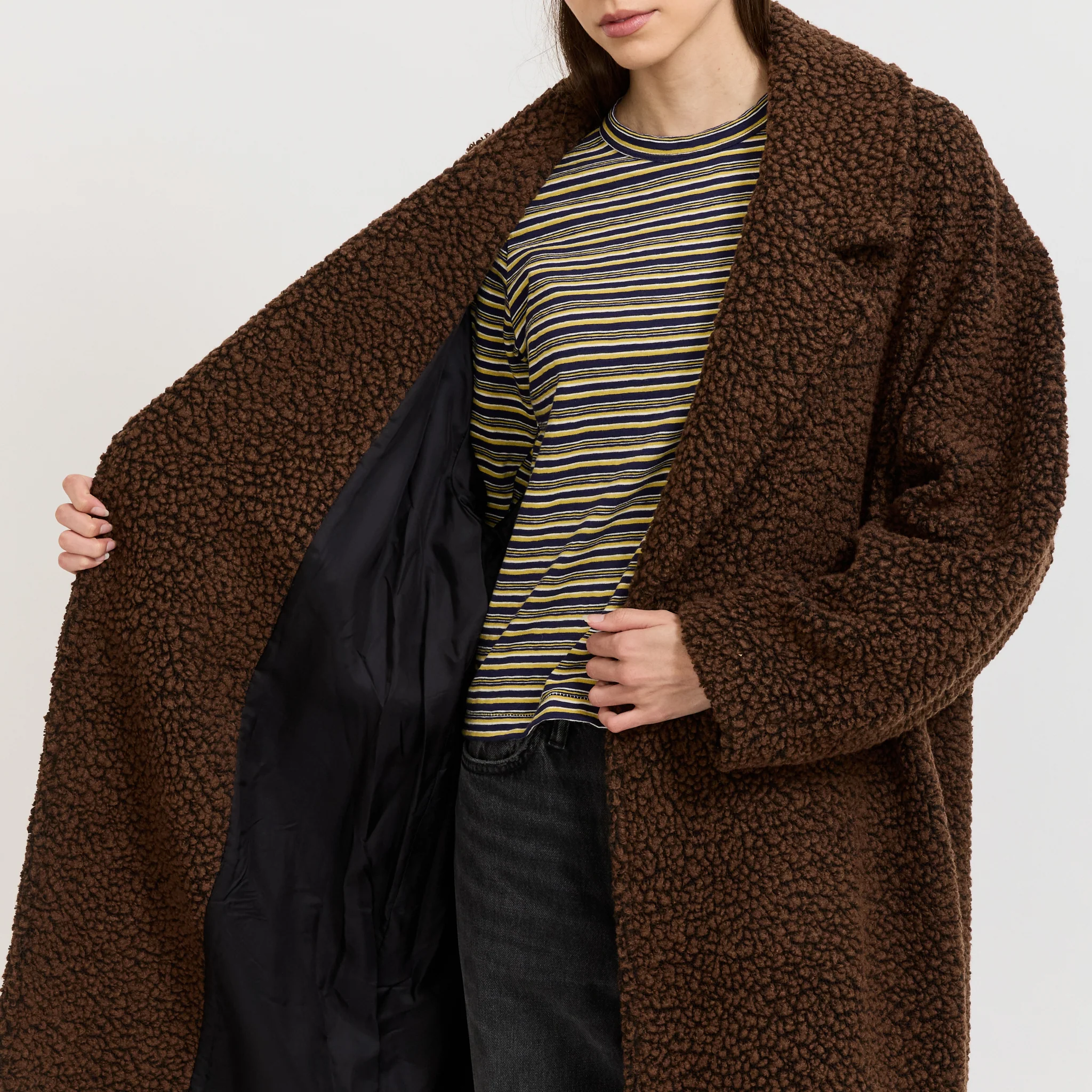 Textured Winter Coat Chocolate Brown - Image 5