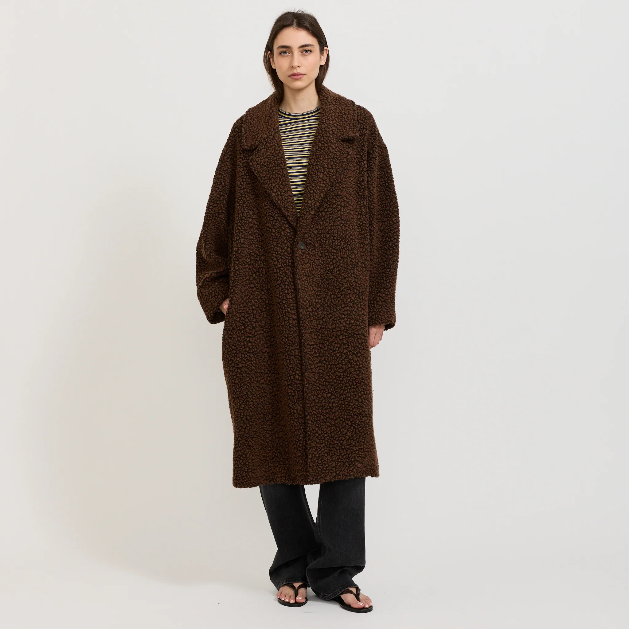 Textured Winter Coat Chocolate Brown - Image 6