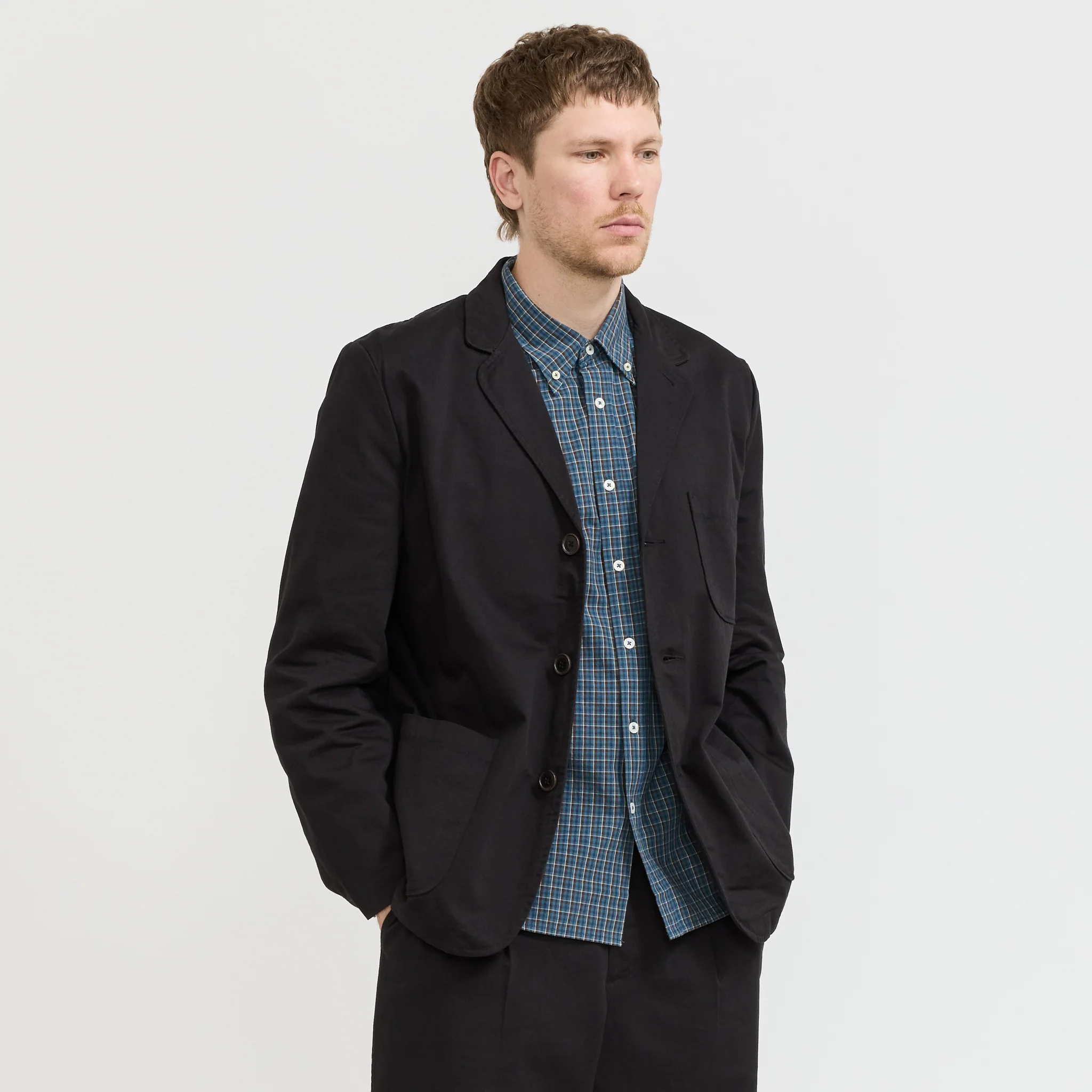 Three Button Jacket Twill Black