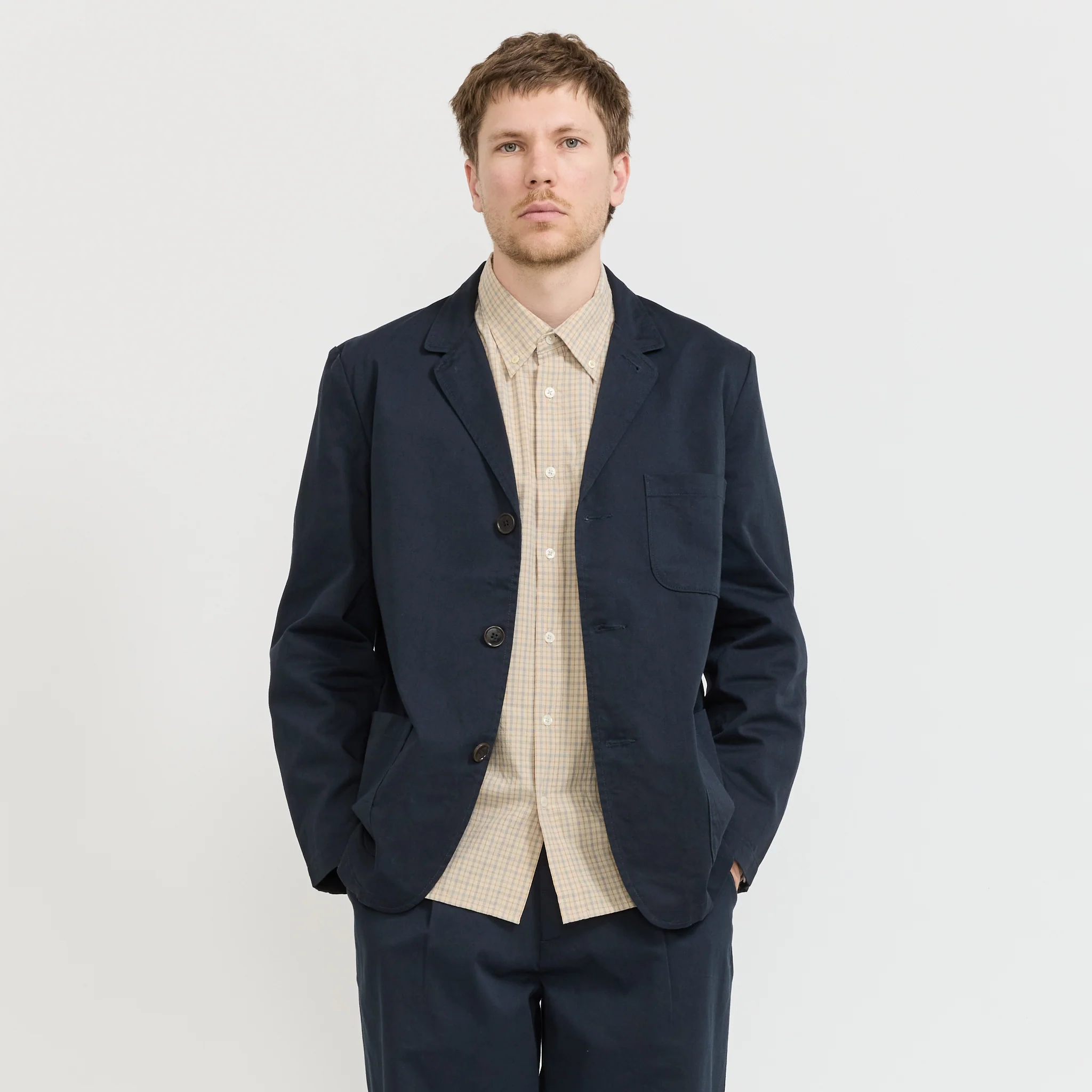 Three Button Jacket Twill Navy
