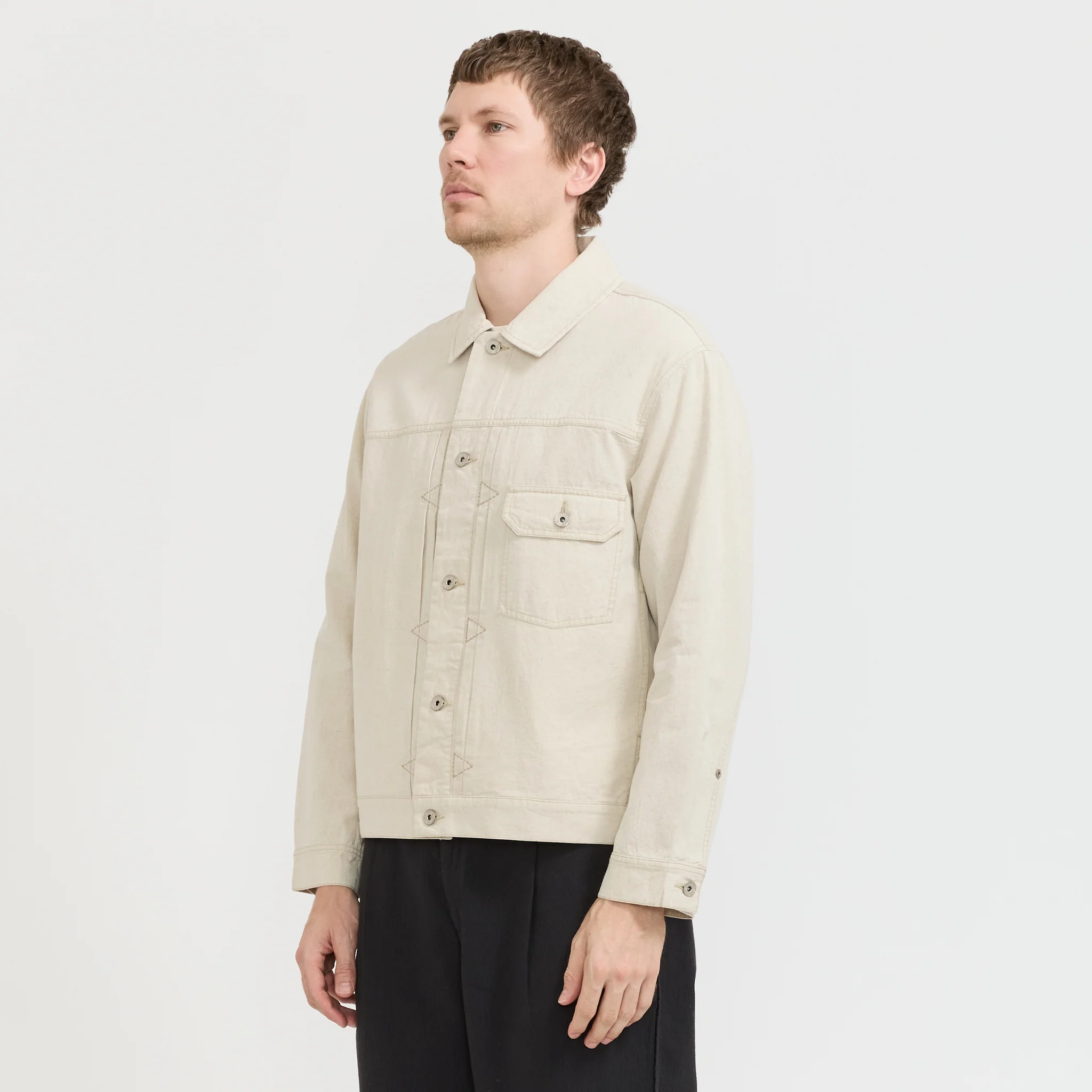 Trucker Jacket Natural Linen Cotton Canvas