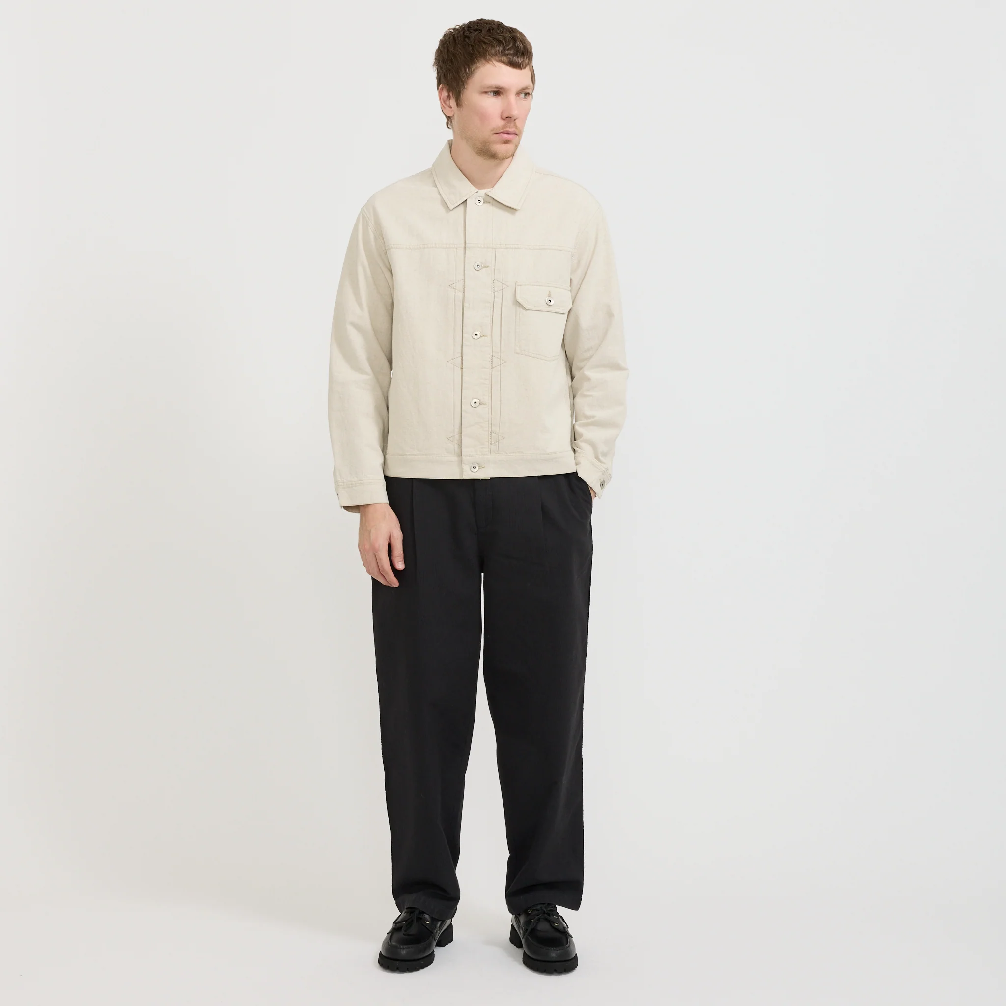 Trucker Jacket Natural Linen Cotton Canvas - Image 2
