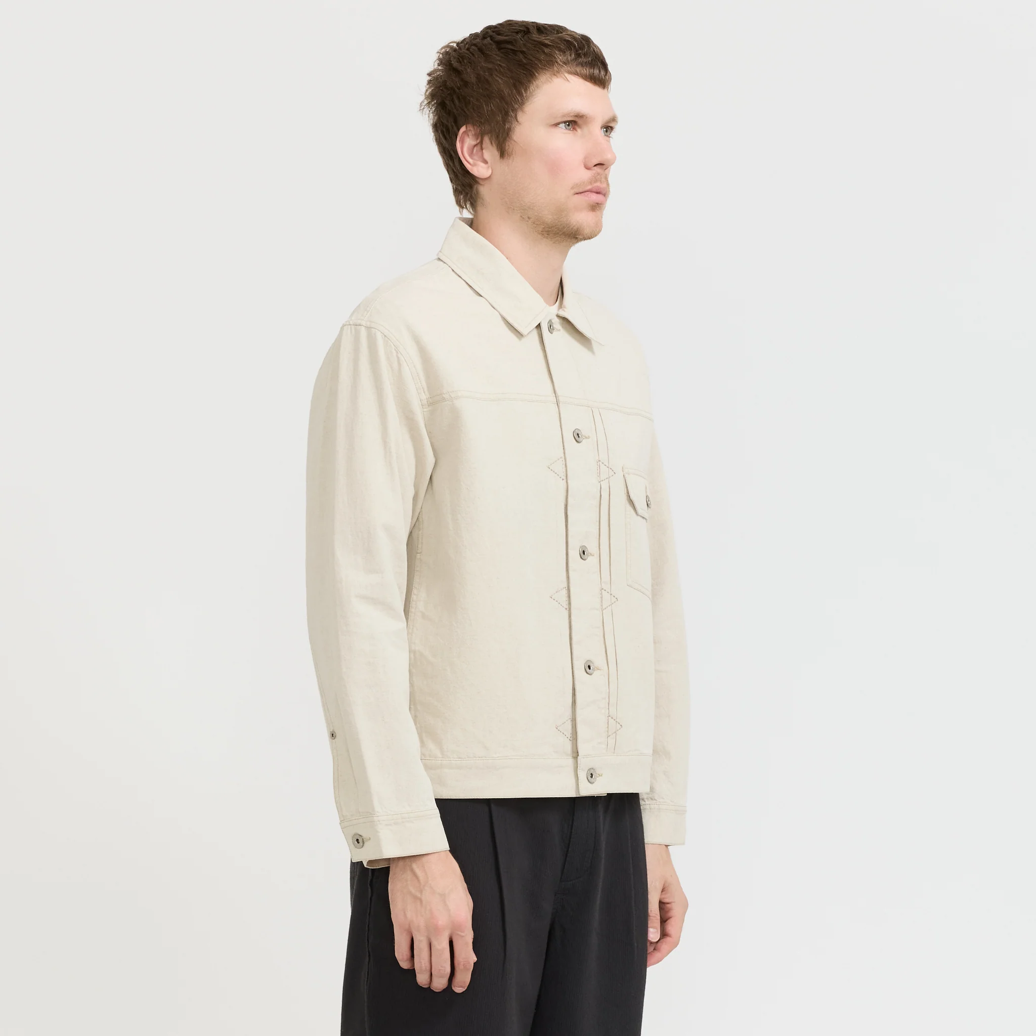 Trucker Jacket Natural Linen Cotton Canvas - Image 3