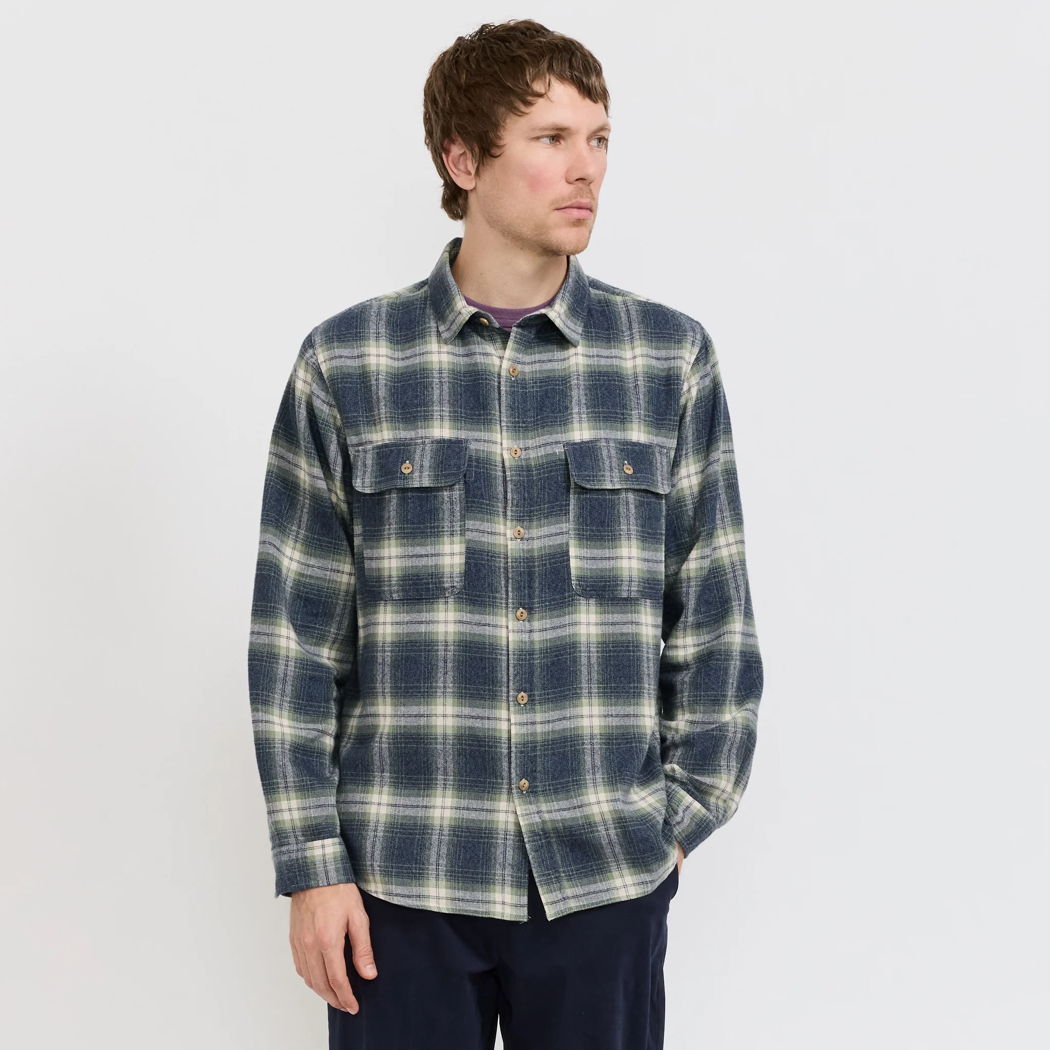 Twin Pocket Flannel Shirt Blue Multi