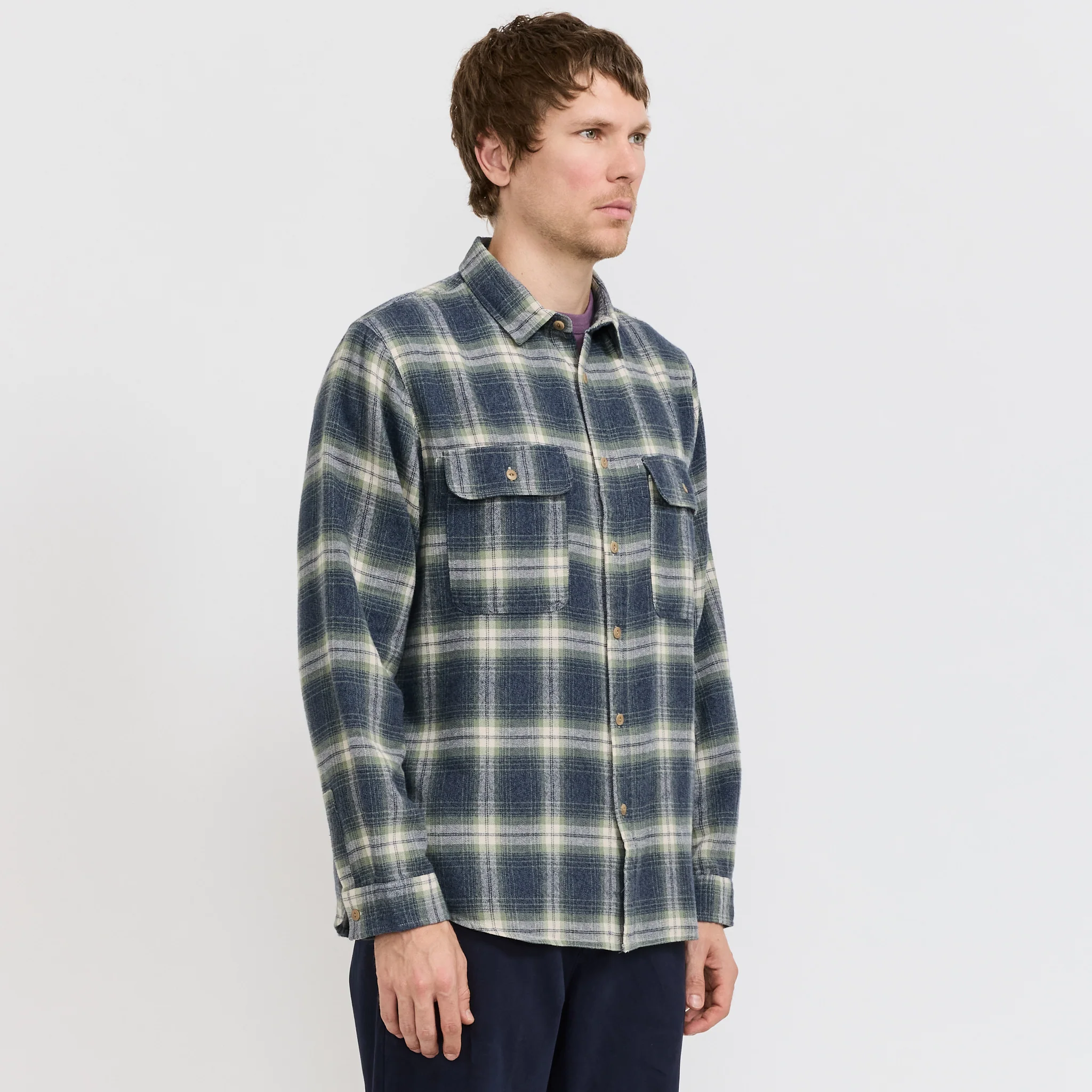 Twin Pocket Flannel Shirt Blue Multi - Image 3