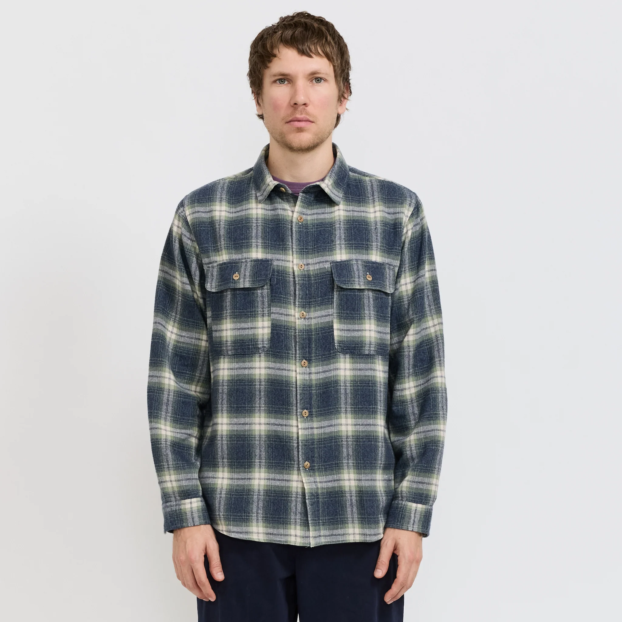 Twin Pocket Flannel Shirt Blue Multi - Image 6