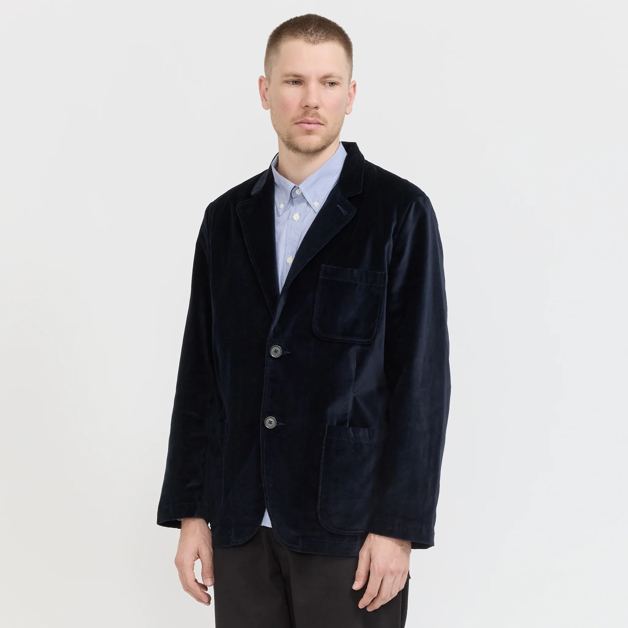 Two Button Jacket Velveteen Navy - Image 3