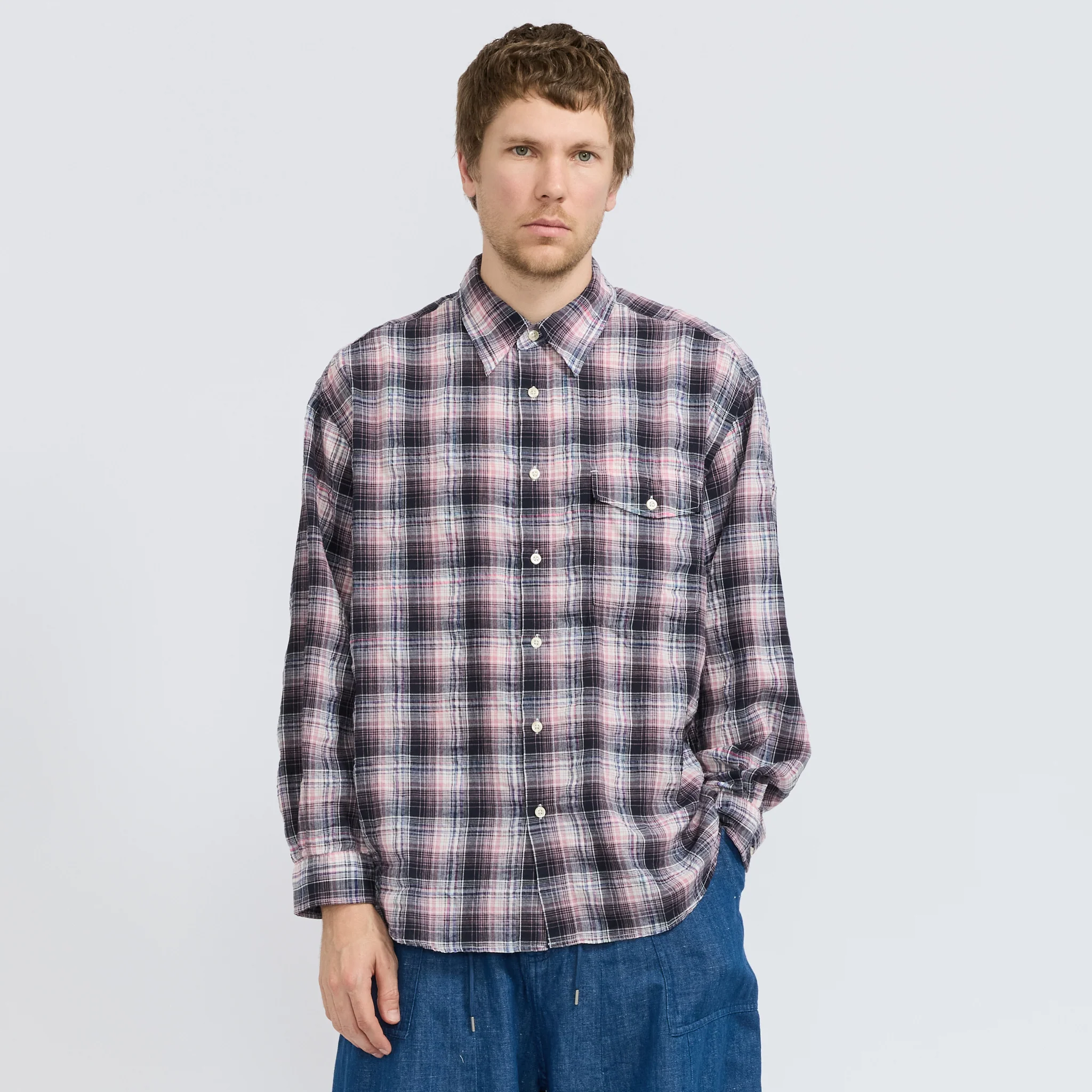Uneven Check Shirt Pink
