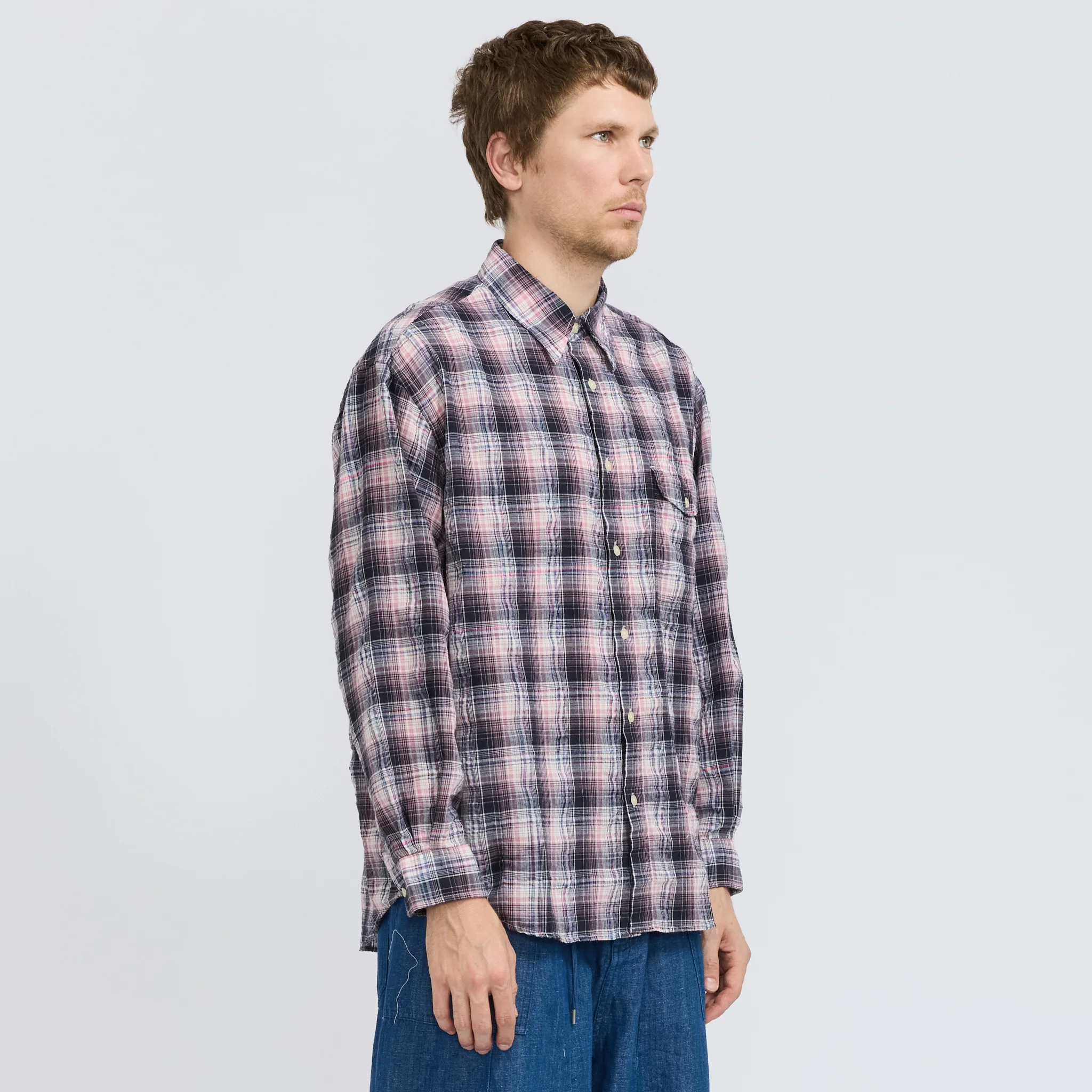Uneven Check Shirt Pink - Image 3