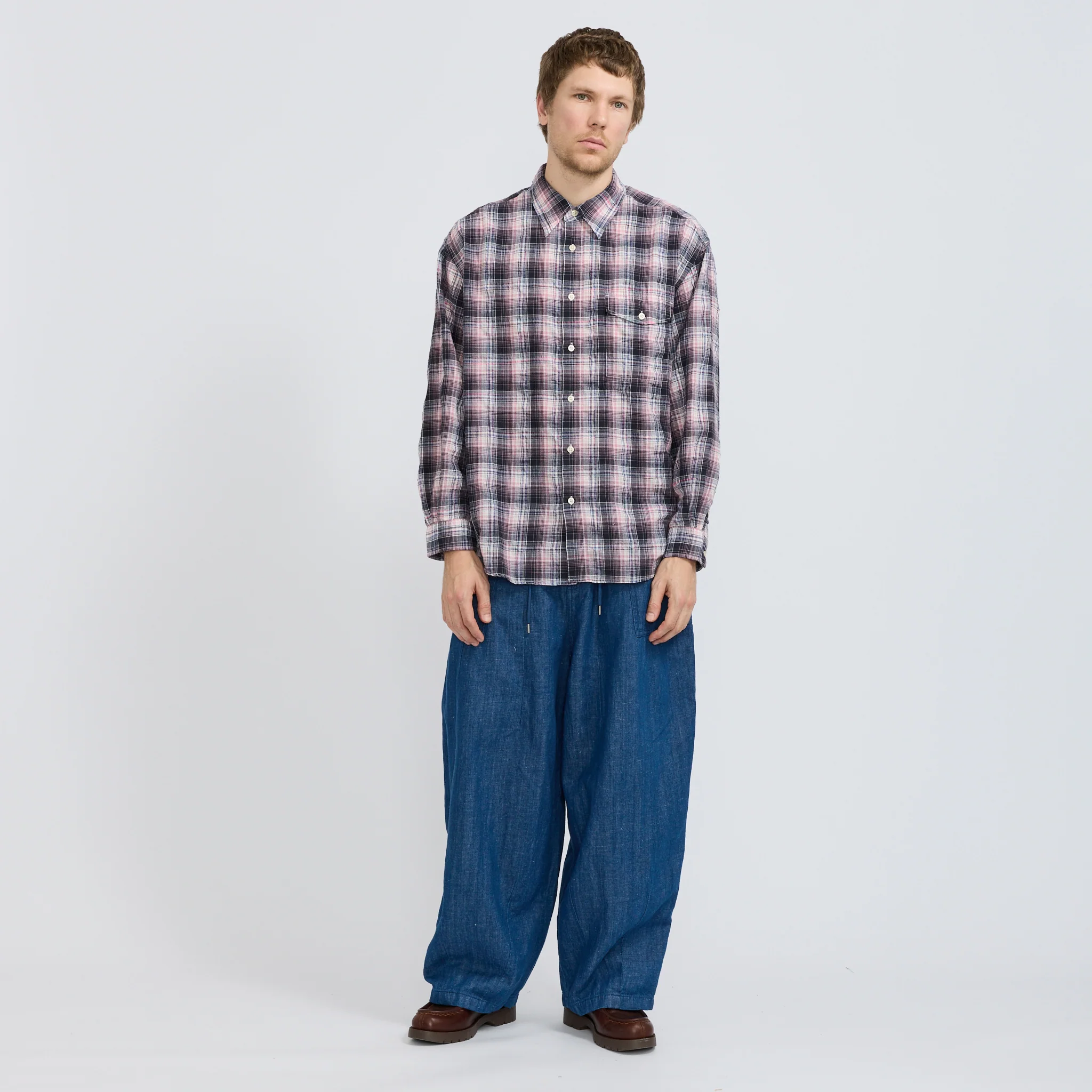 Uneven Check Shirt Pink - Image 7