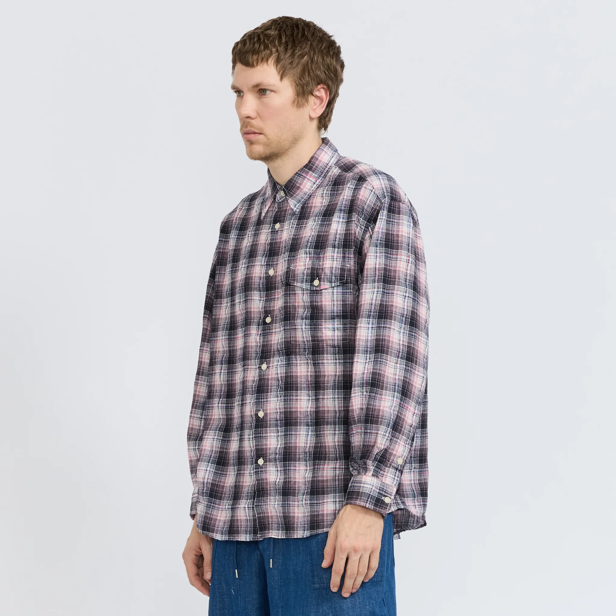 Uneven Check Shirt Pink - Image 8