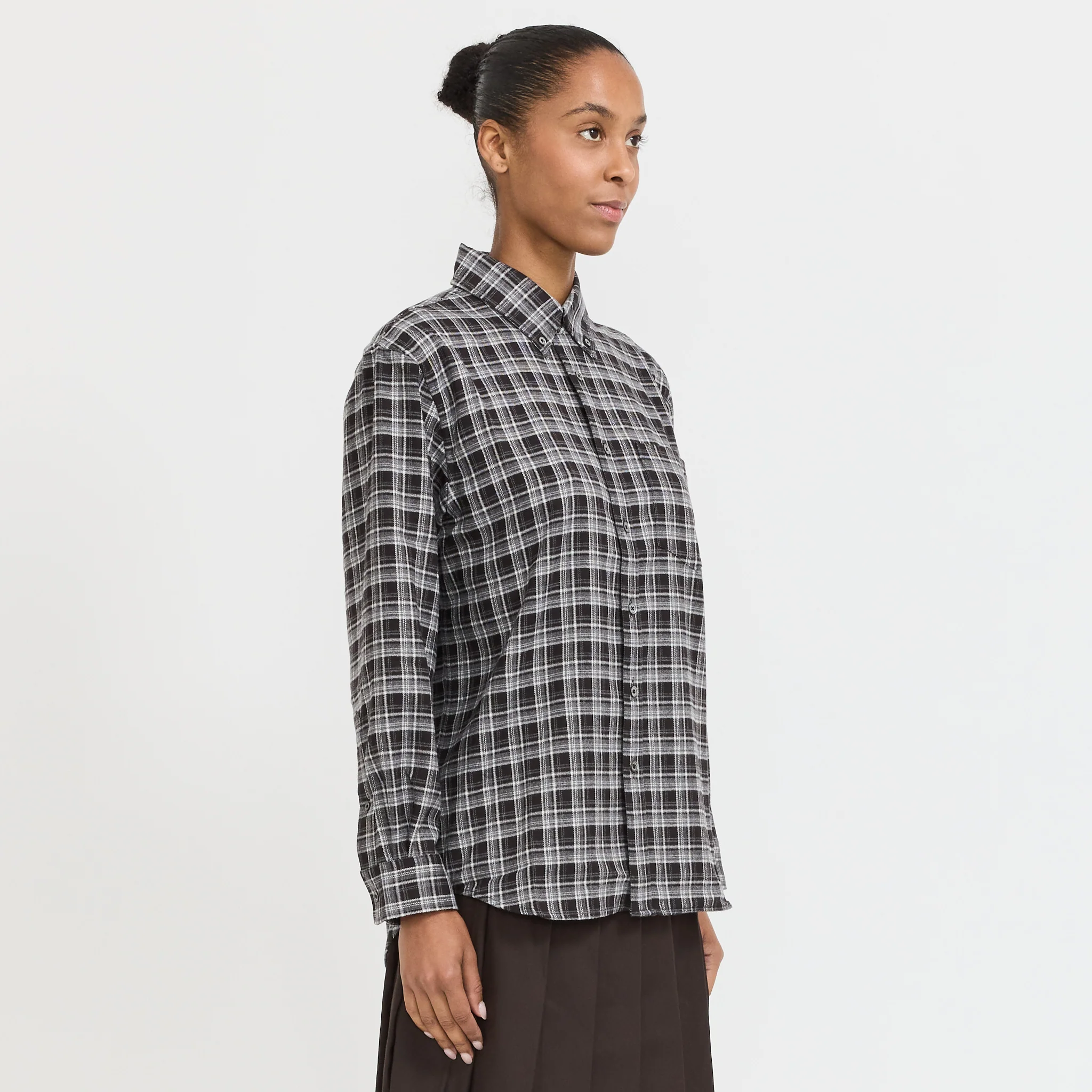 Unisex Check Flannel Shirt Black Check - Image 3