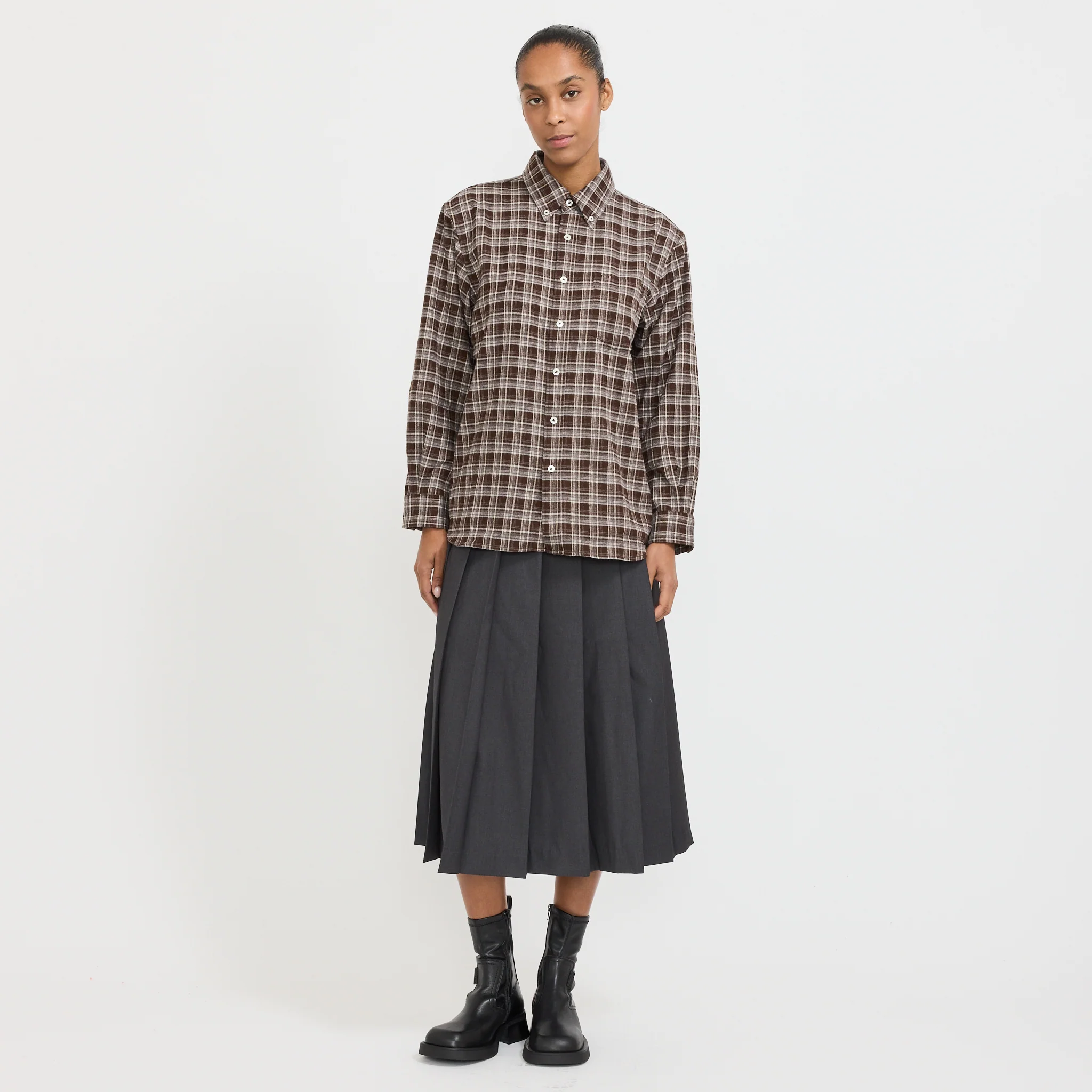 Unisex Check Flannel Shirt Brown Check - Image 2