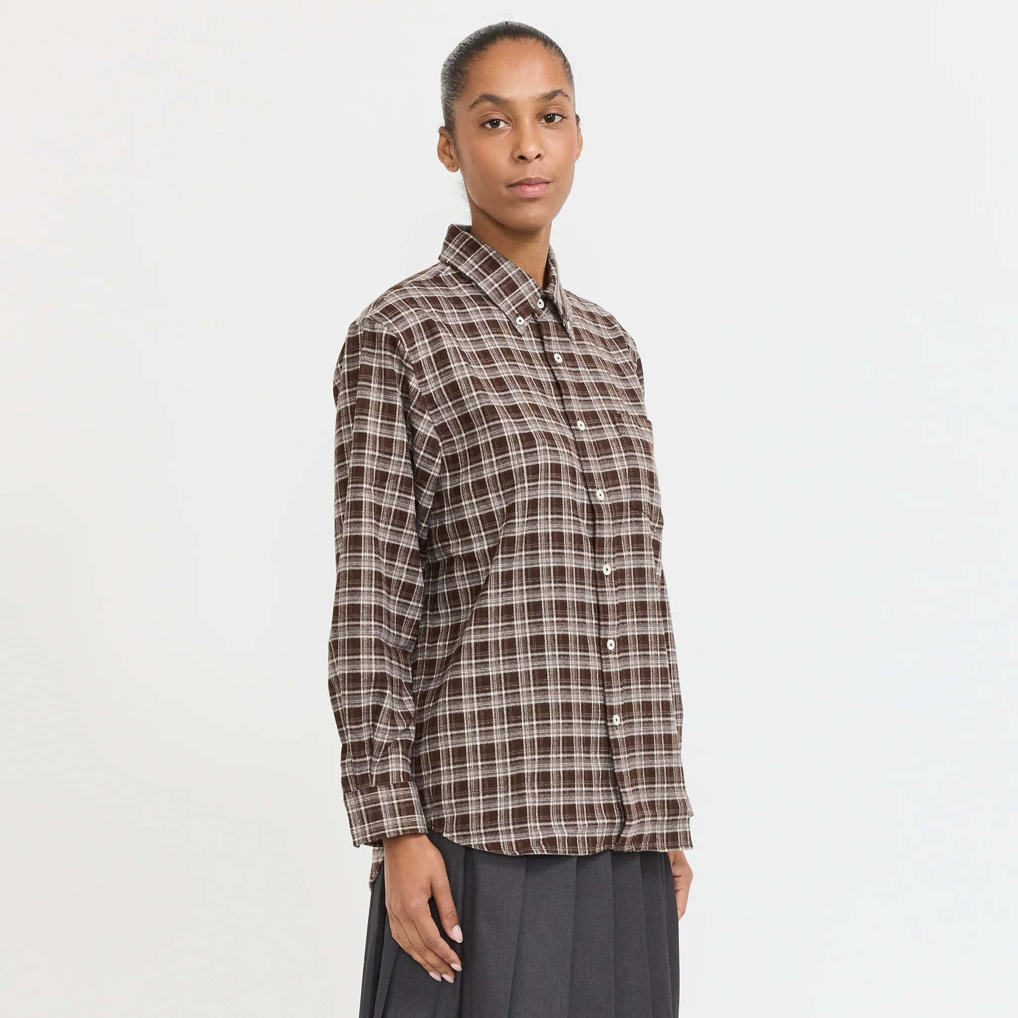Unisex Check Flannel Shirt Brown Check - Image 4