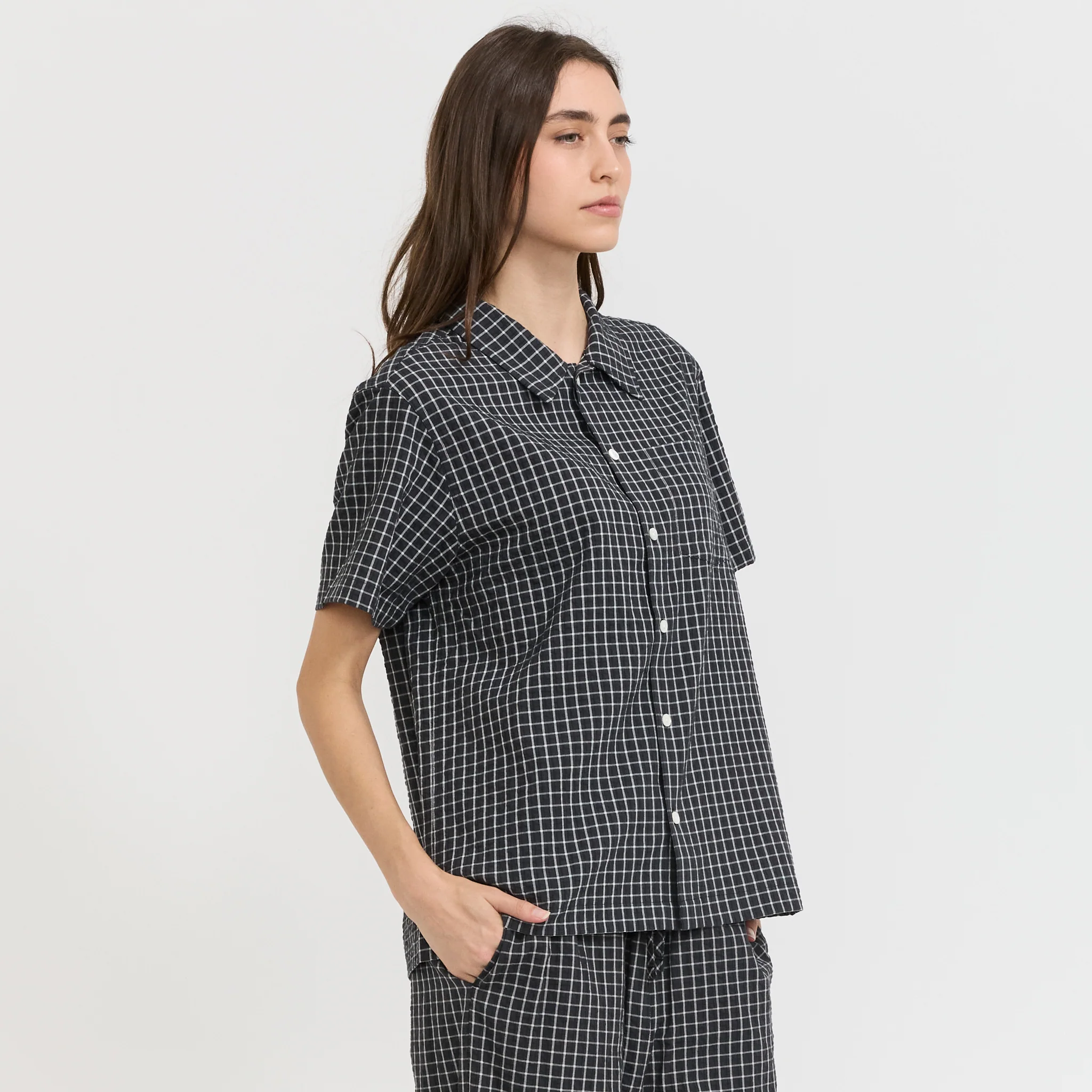 Unisex Holiday Checked Shirt Black Check - Image 3