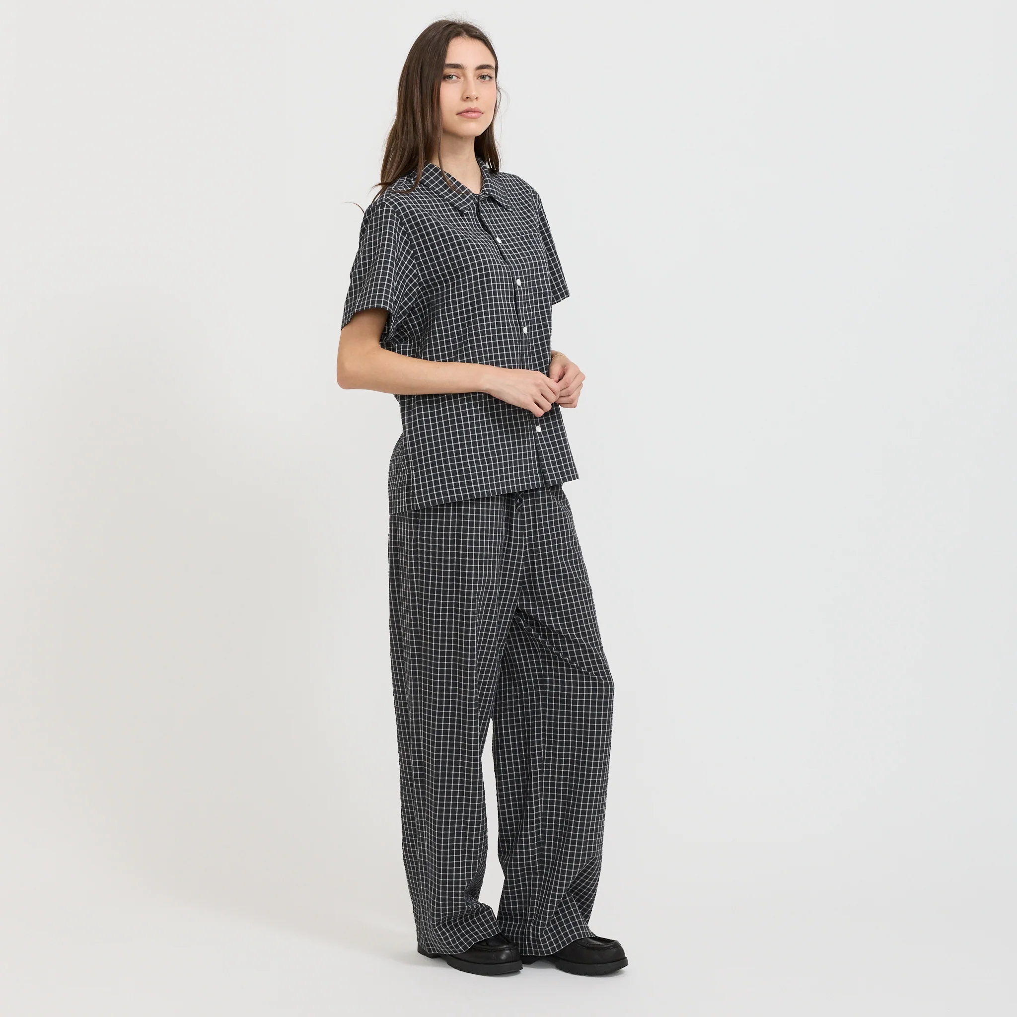 Unisex Holiday Checked Shirt Black Check - Image 6