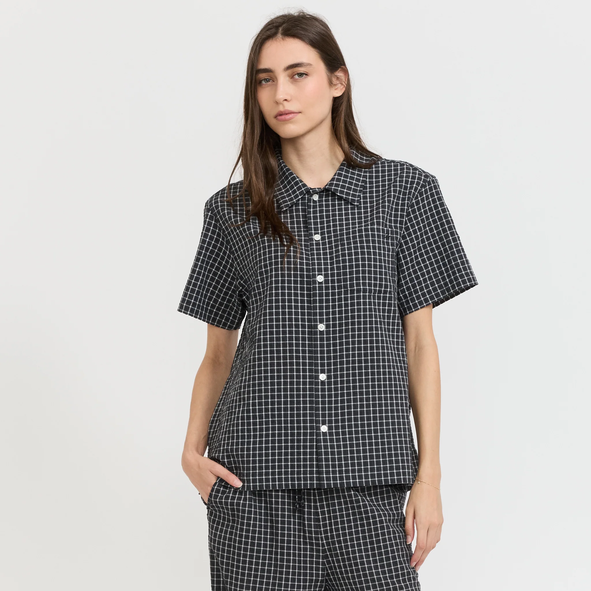 Unisex Holiday Checked Shirt Black Check - Image 8