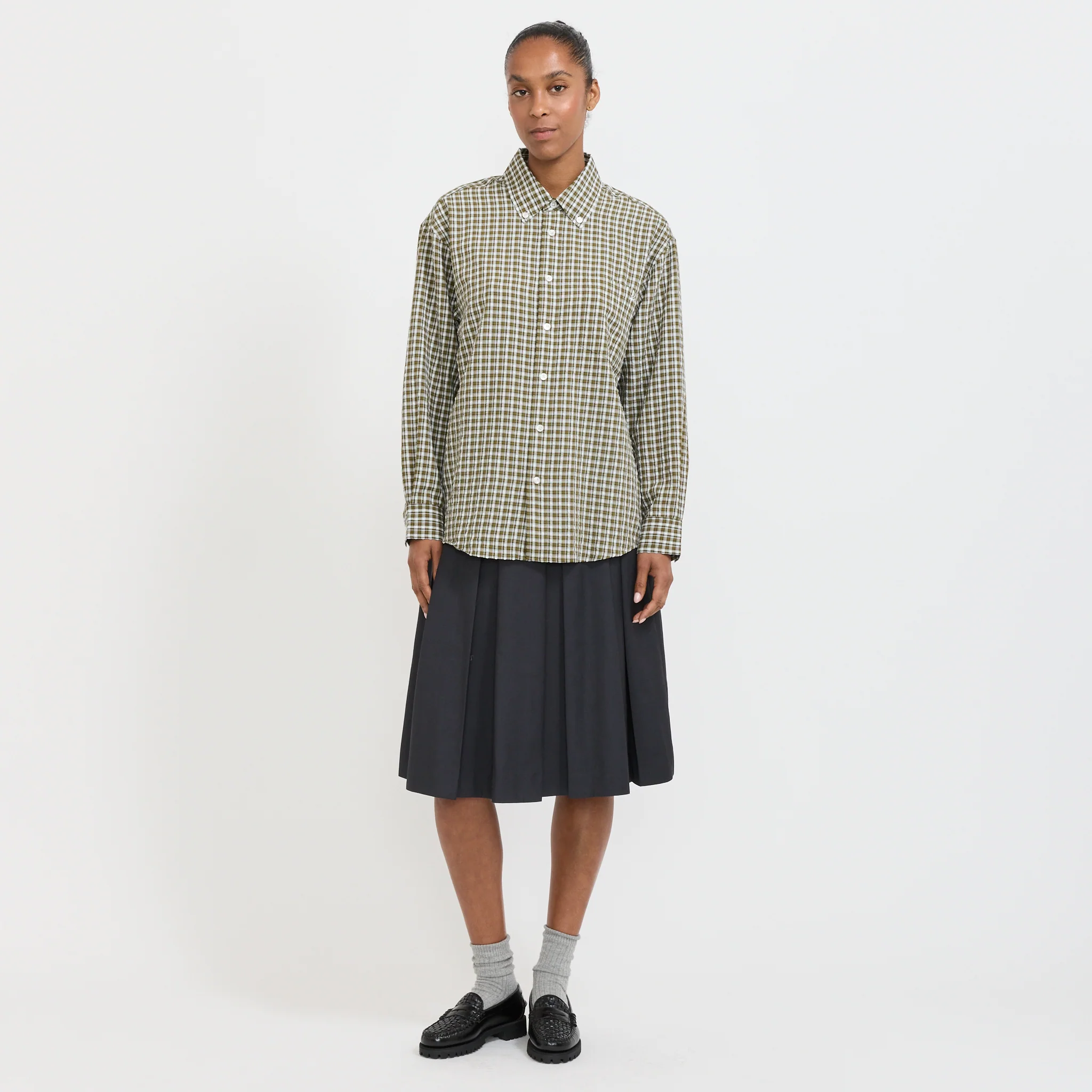 Unisex Oversized BD Checked Khaki Green Check - Image 2