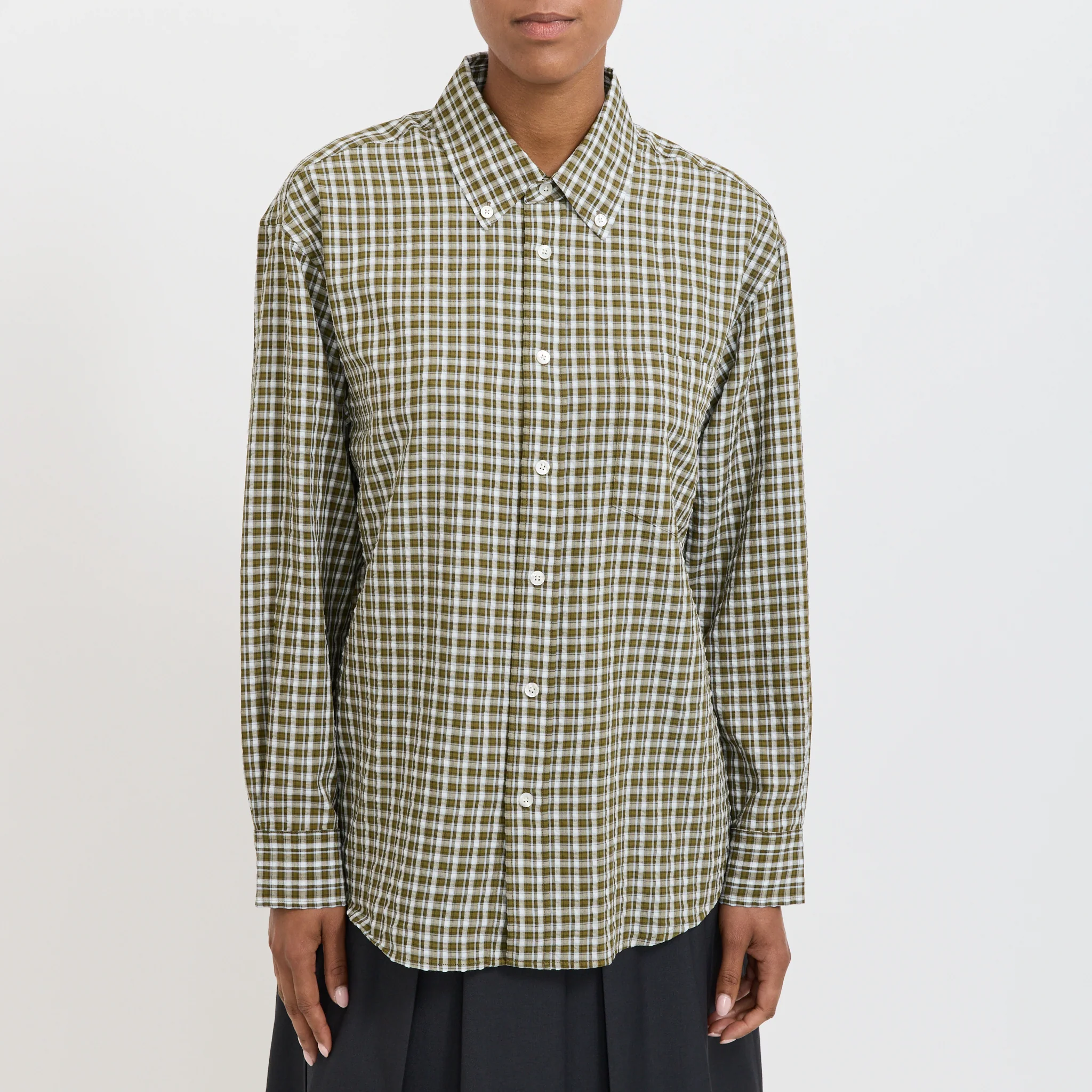 Unisex Oversized BD Checked Khaki Green Check - Image 5