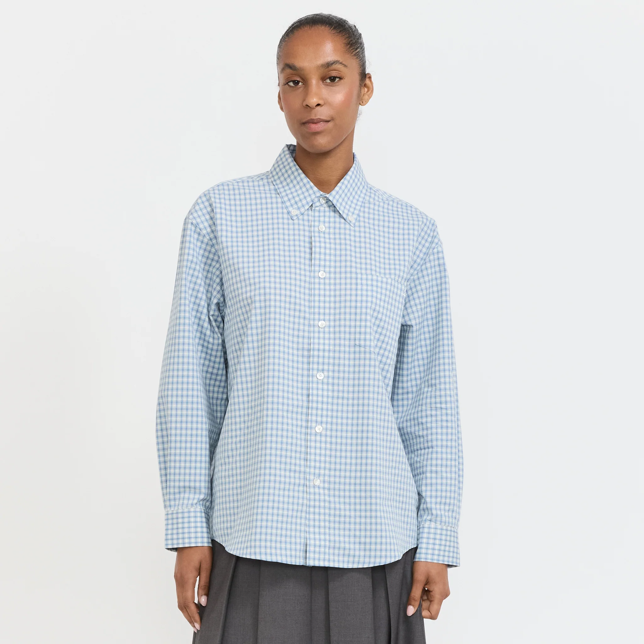 Unisex Oversized BD Checked Shirt Soft Blue Check