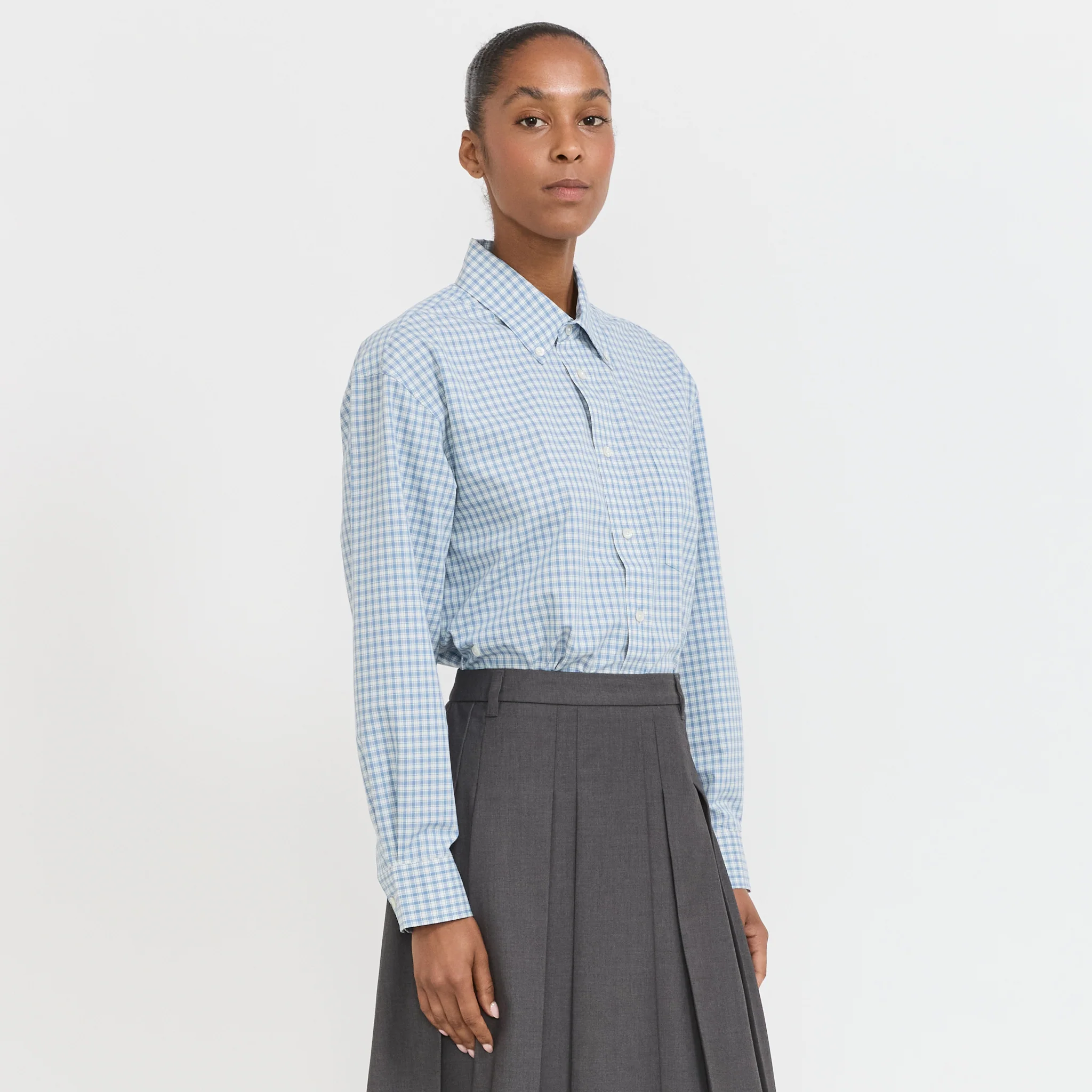 Unisex Oversized BD Checked Shirt Soft Blue Check - Image 3