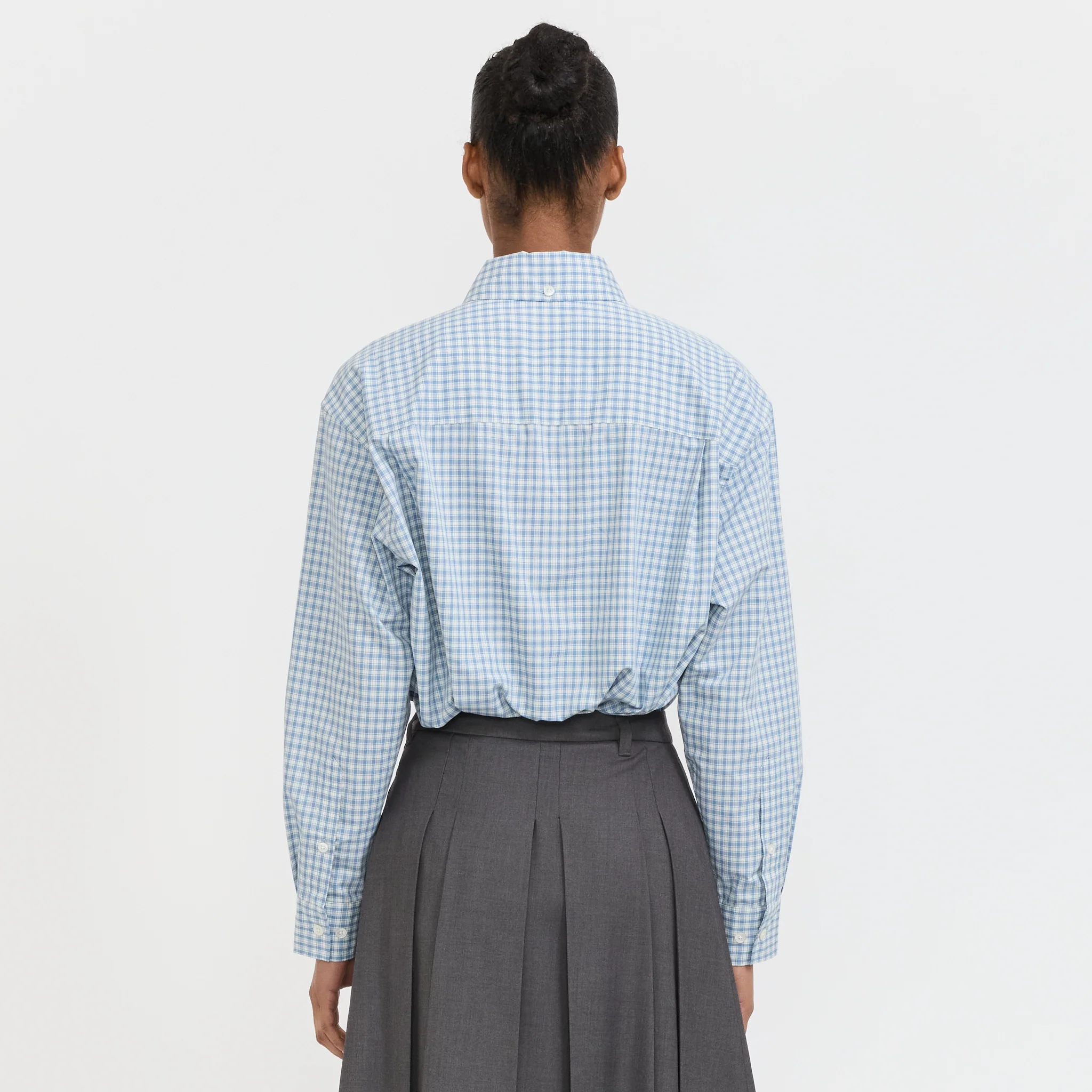 Unisex Oversized BD Checked Shirt Soft Blue Check - Image 4