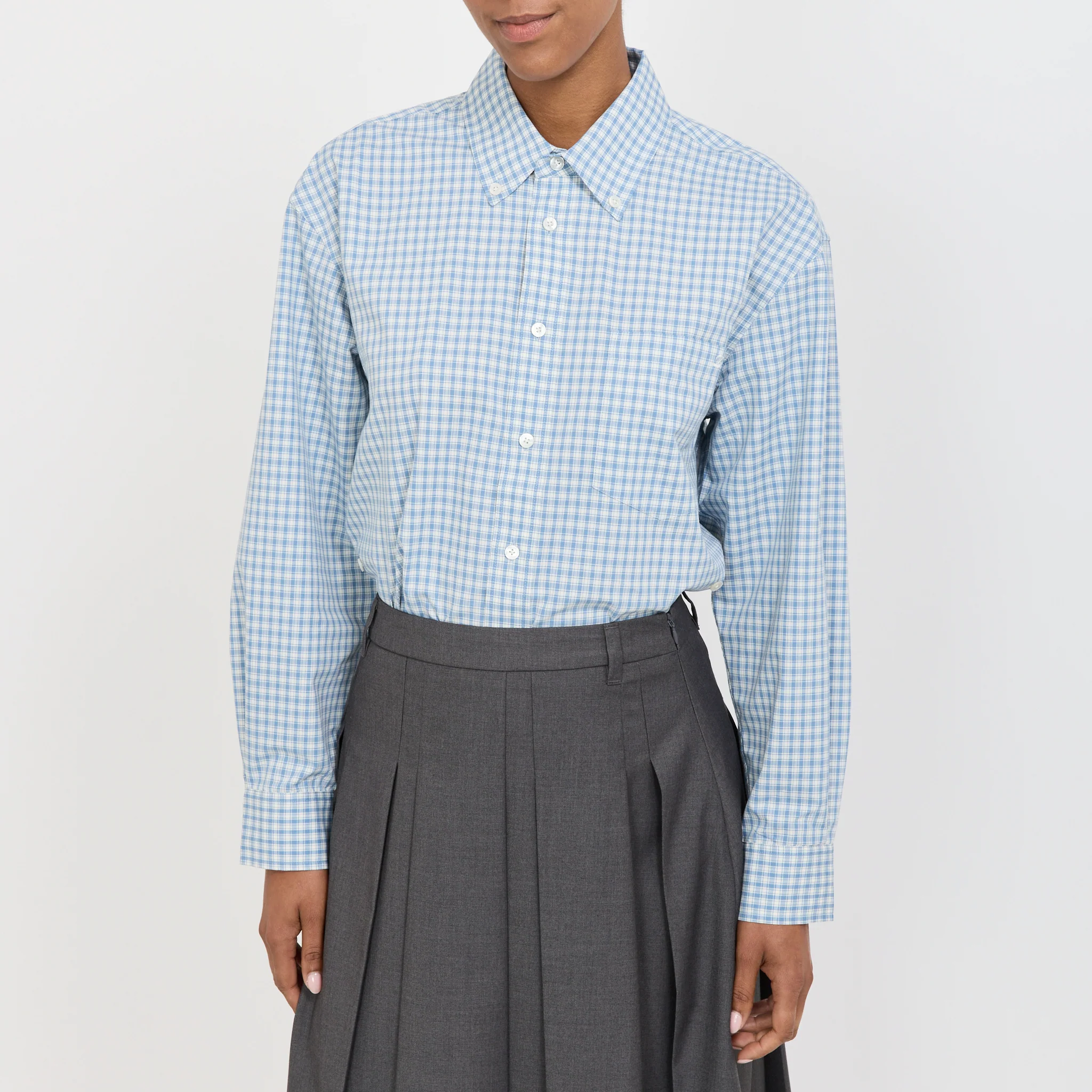 Unisex Oversized BD Checked Shirt Soft Blue Check - Image 5