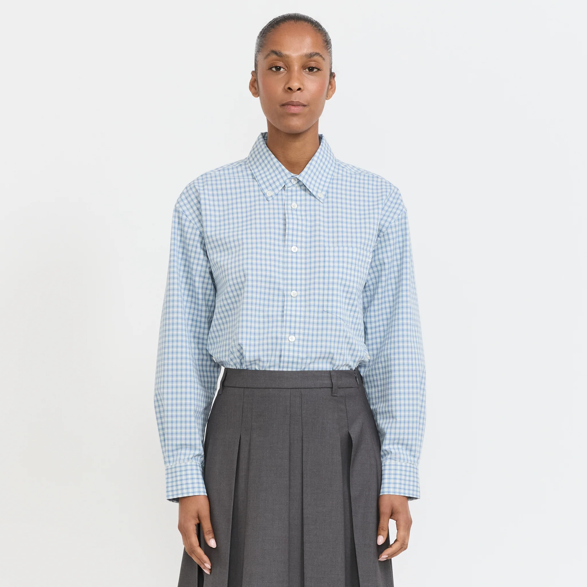 Unisex Oversized BD Checked Shirt Soft Blue Check - Image 6