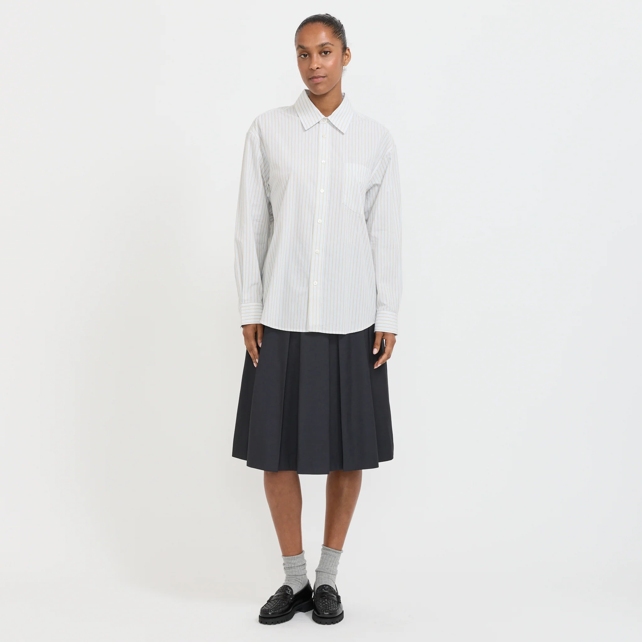 Unisex Oversized Striped Shirt Beige Stripe - Image 2
