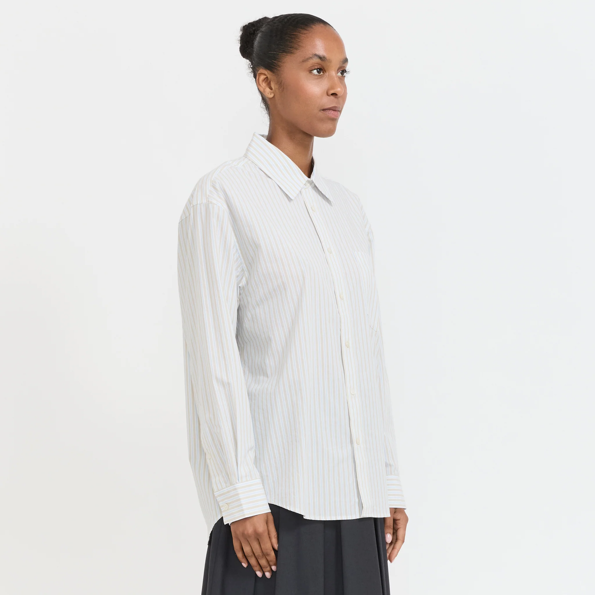 Unisex Oversized Striped Shirt Beige Stripe - Image 3