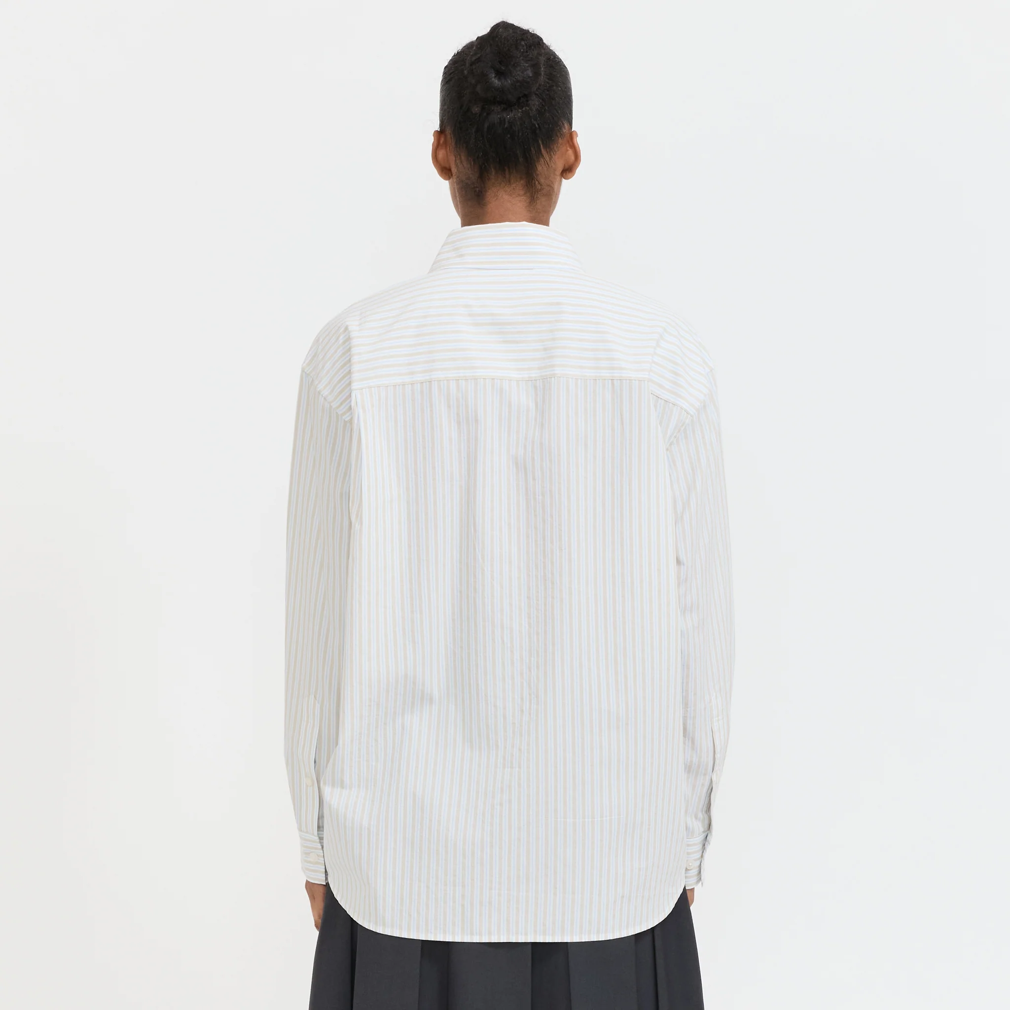 Unisex Oversized Striped Shirt Beige Stripe - Image 4