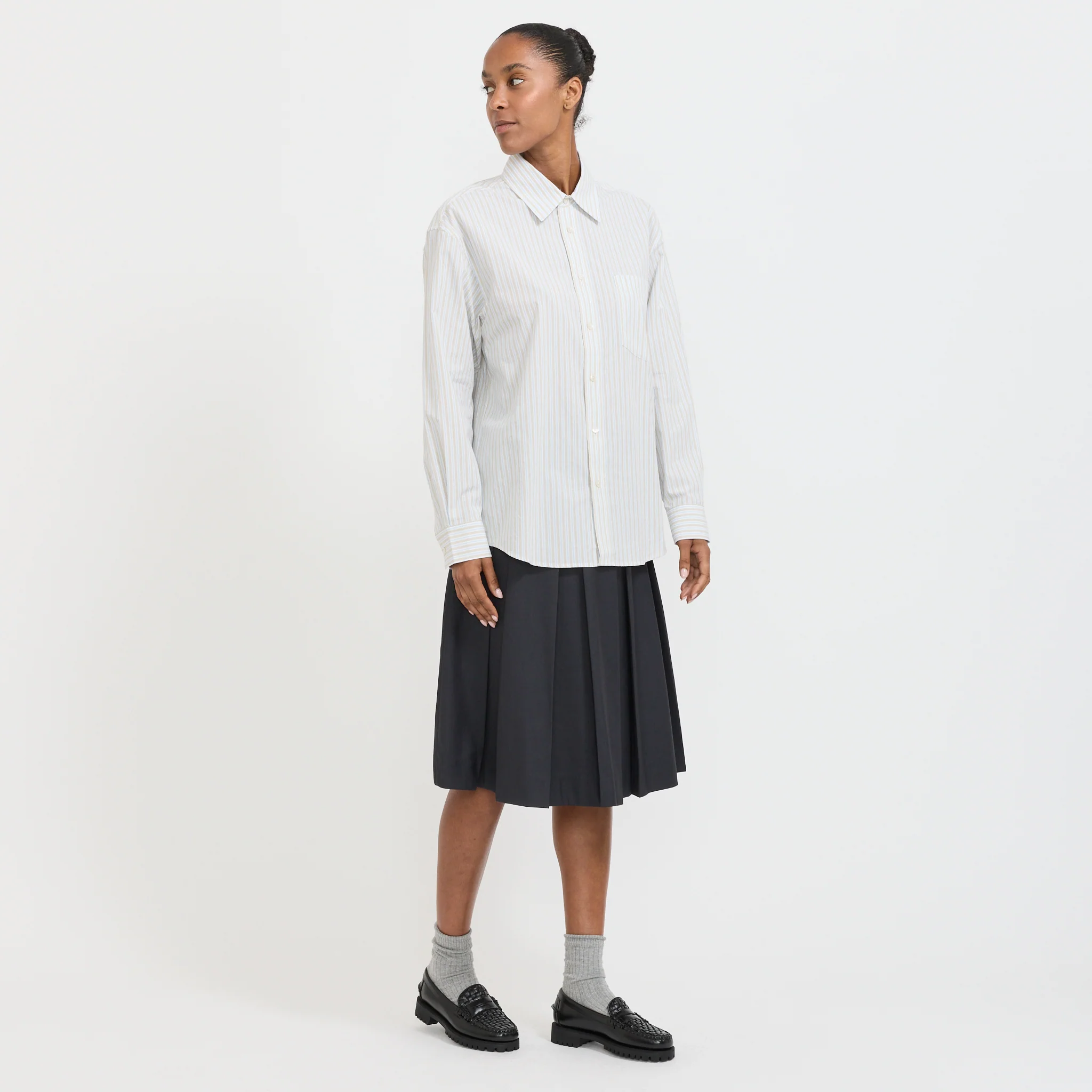 Unisex Oversized Striped Shirt Beige Stripe - Image 6