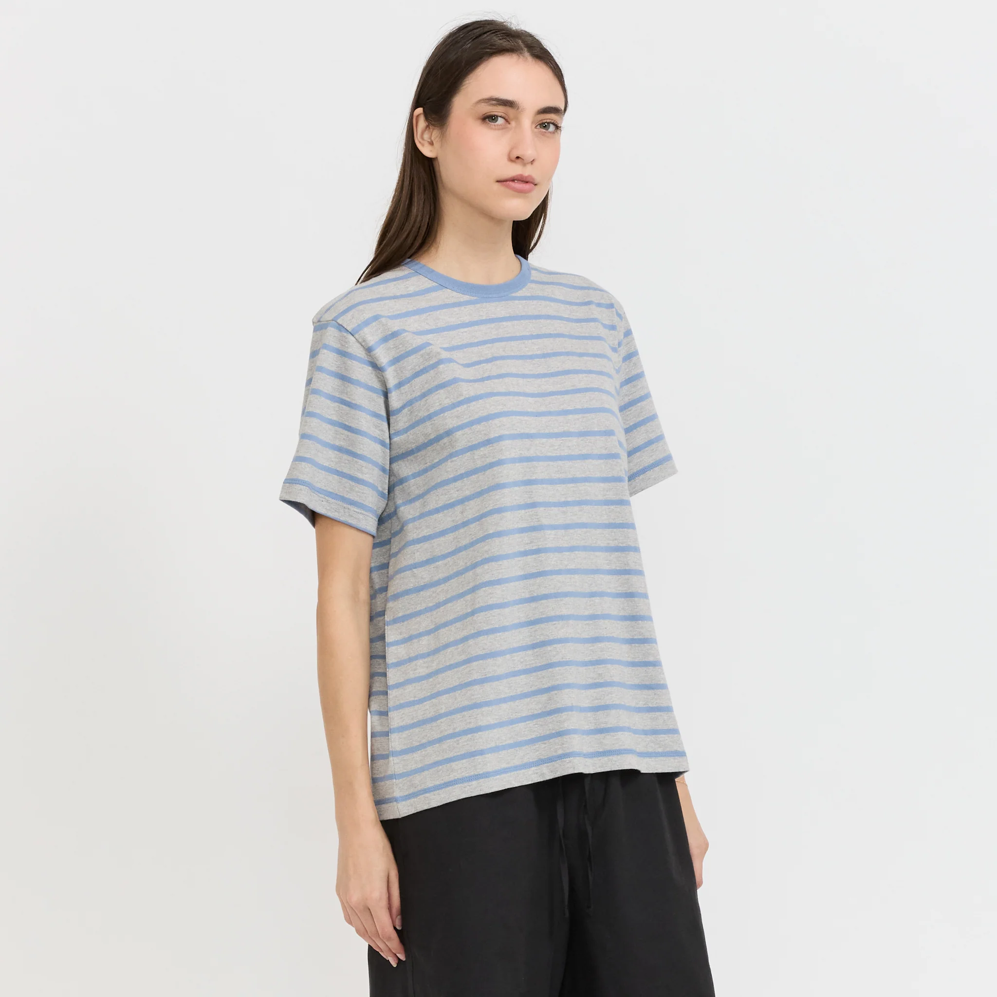 Unisex Striped Tee Melange Grey/Soft Blue - Image 3