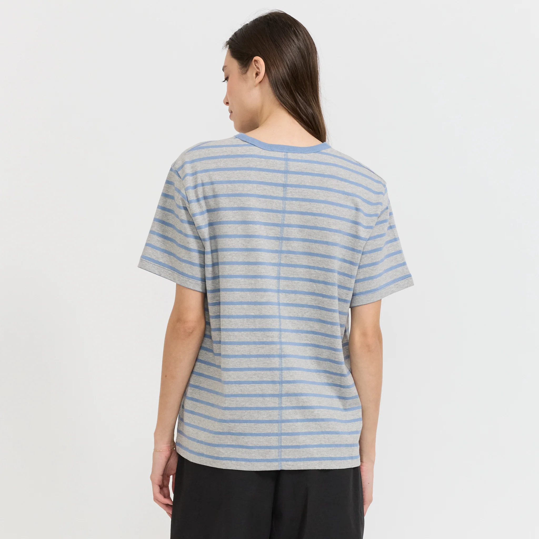 Unisex Striped Tee Melange Grey/Soft Blue - Image 4