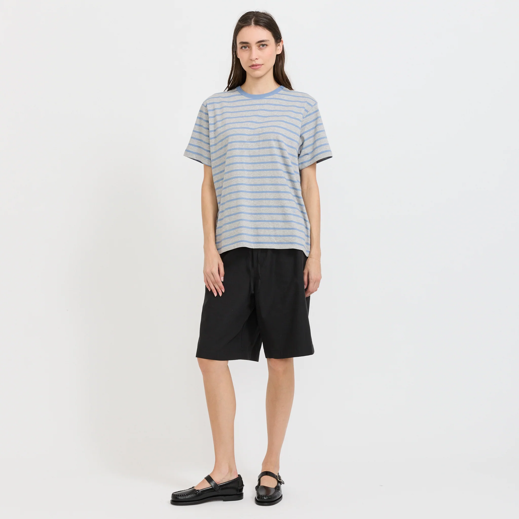 Unisex Striped Tee Melange Grey/Soft Blue - Image 6