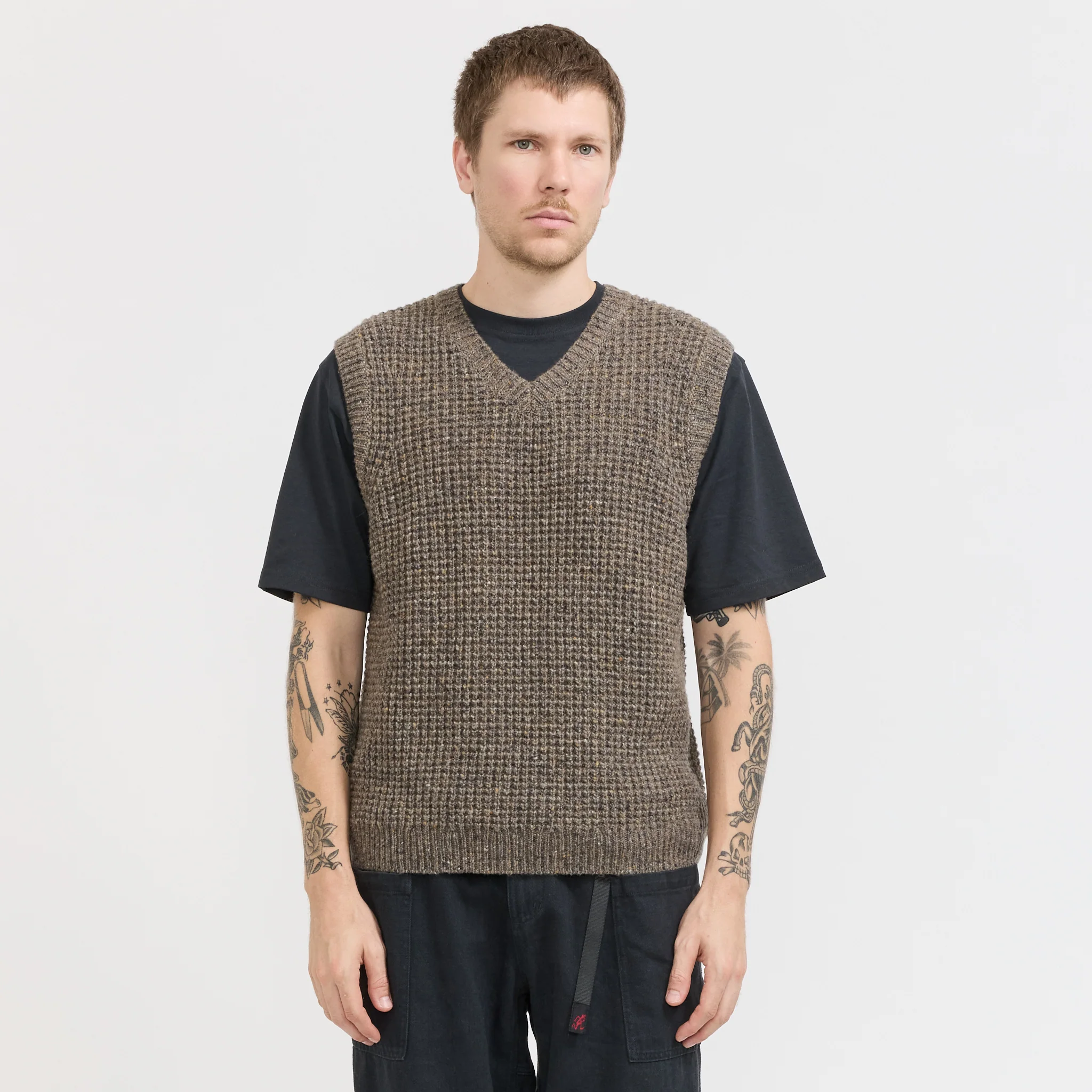 Vee Knit Vest Brown Multi