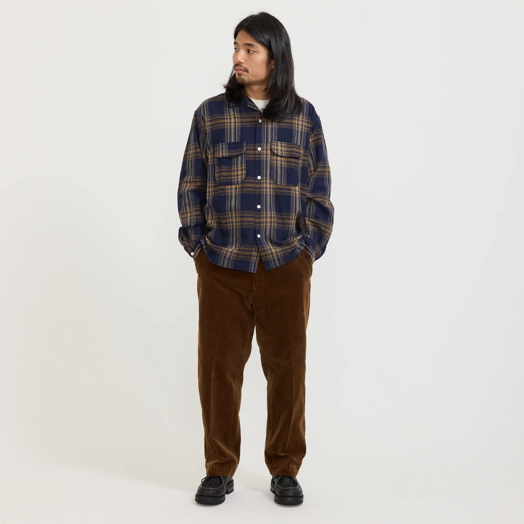Vincent Nep Herringbone Plaid Shirt Khaki